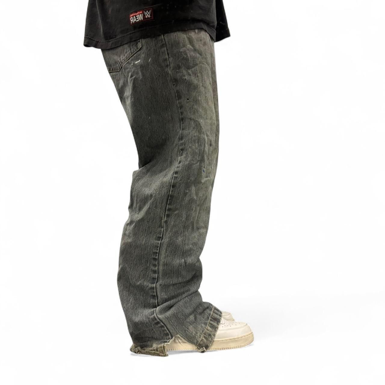 Indigo Crazy Vintage Y2K/2000s Super Baggy Wideleg Dark Blue Wash Grey Distressed Skater Style Streetwear Indigo Denim Jeans! Size US 34 / EU 50 - 2 Thumbnail