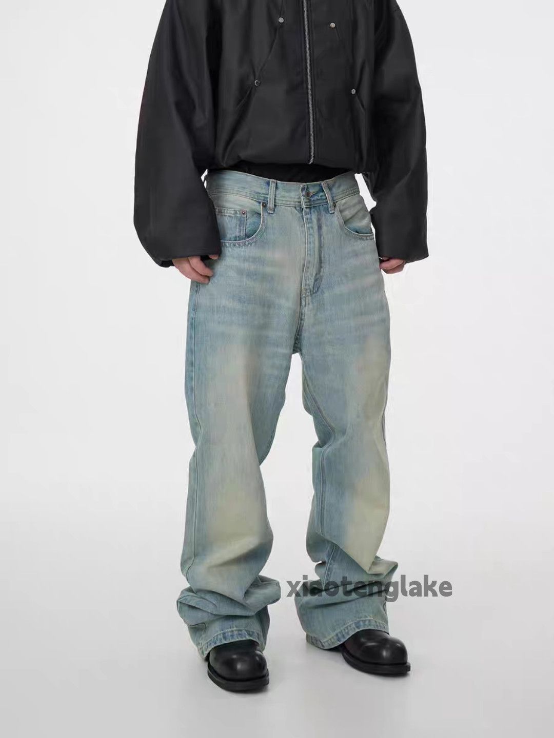 Jean Unisex washed faded cleanfit skate hiphop baggy jeans Size US 34 / EU 50 - 2 Thumbnail