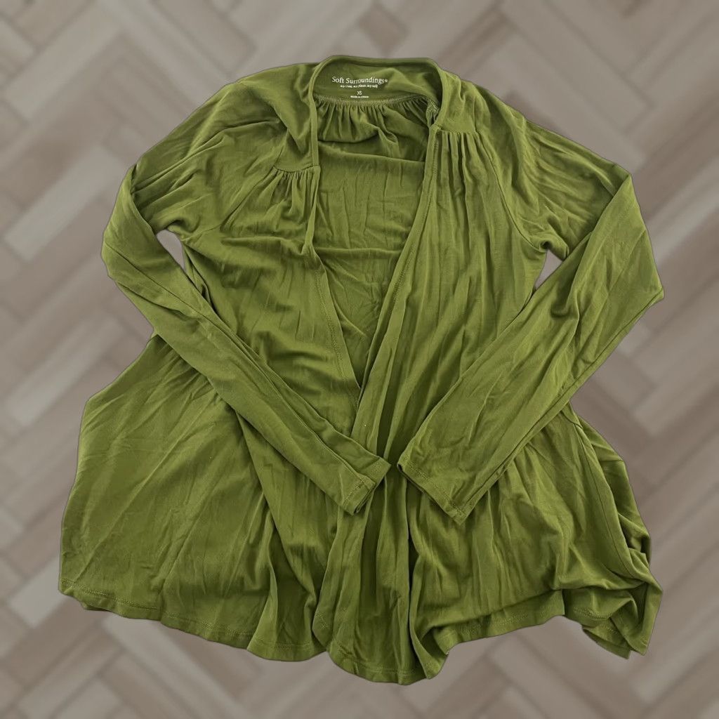 Soft Surroundings Soft Surroundings Open Front Flowy Cardigan Top Women's XS Green Blouse Open Womens Cardigan Top Green XS Regular Size L / US 10 / IT 46 - 1 Thumbnail