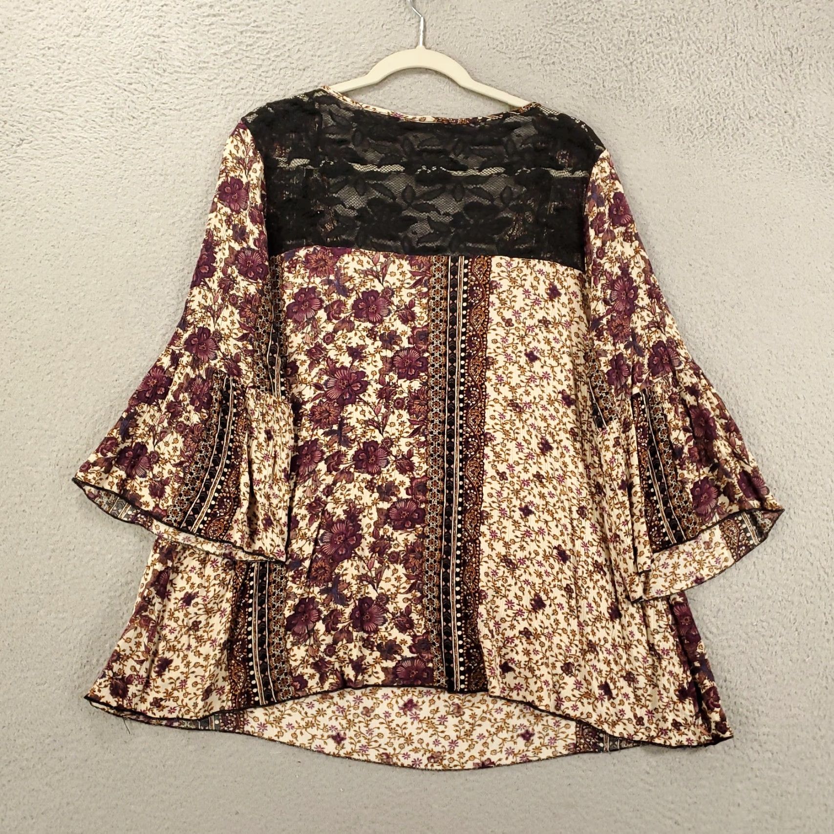 Bell Figueroa & Flower Blouse Womens L Boho Floral Lightweight Bell Sleeve V-Neck Pullover Size L / US 10 / IT 46 - 6 Thumbnail