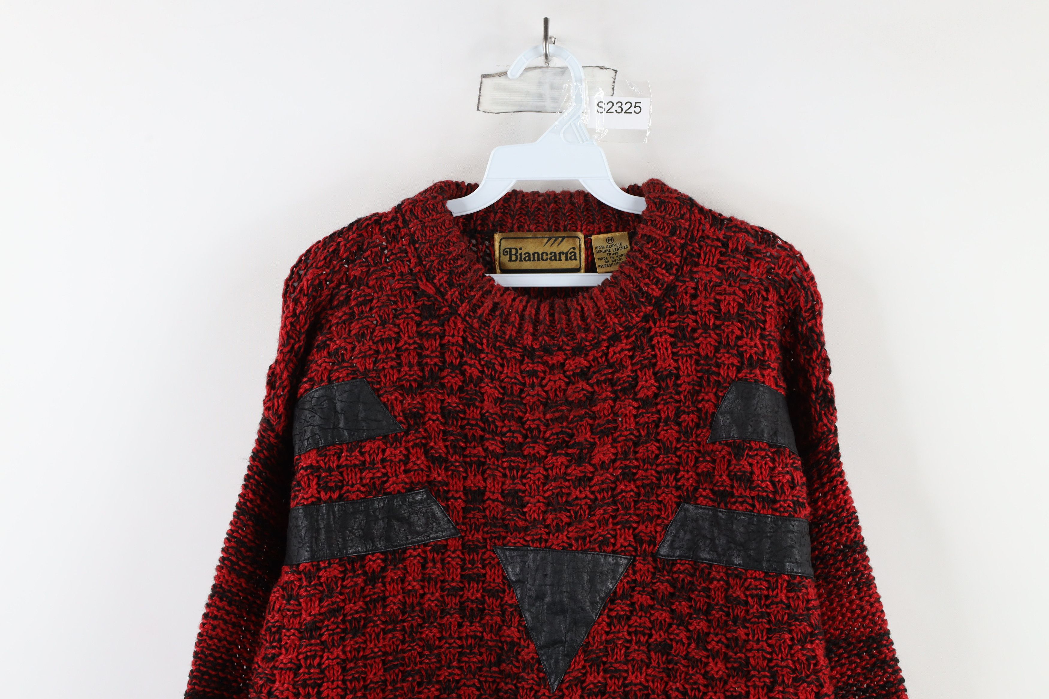 Vintage Vintage 90s Streetwear Leather Trim Crochet Knit Sweater Size US M / EU 48-50 / 2 - 2 Thumbnail