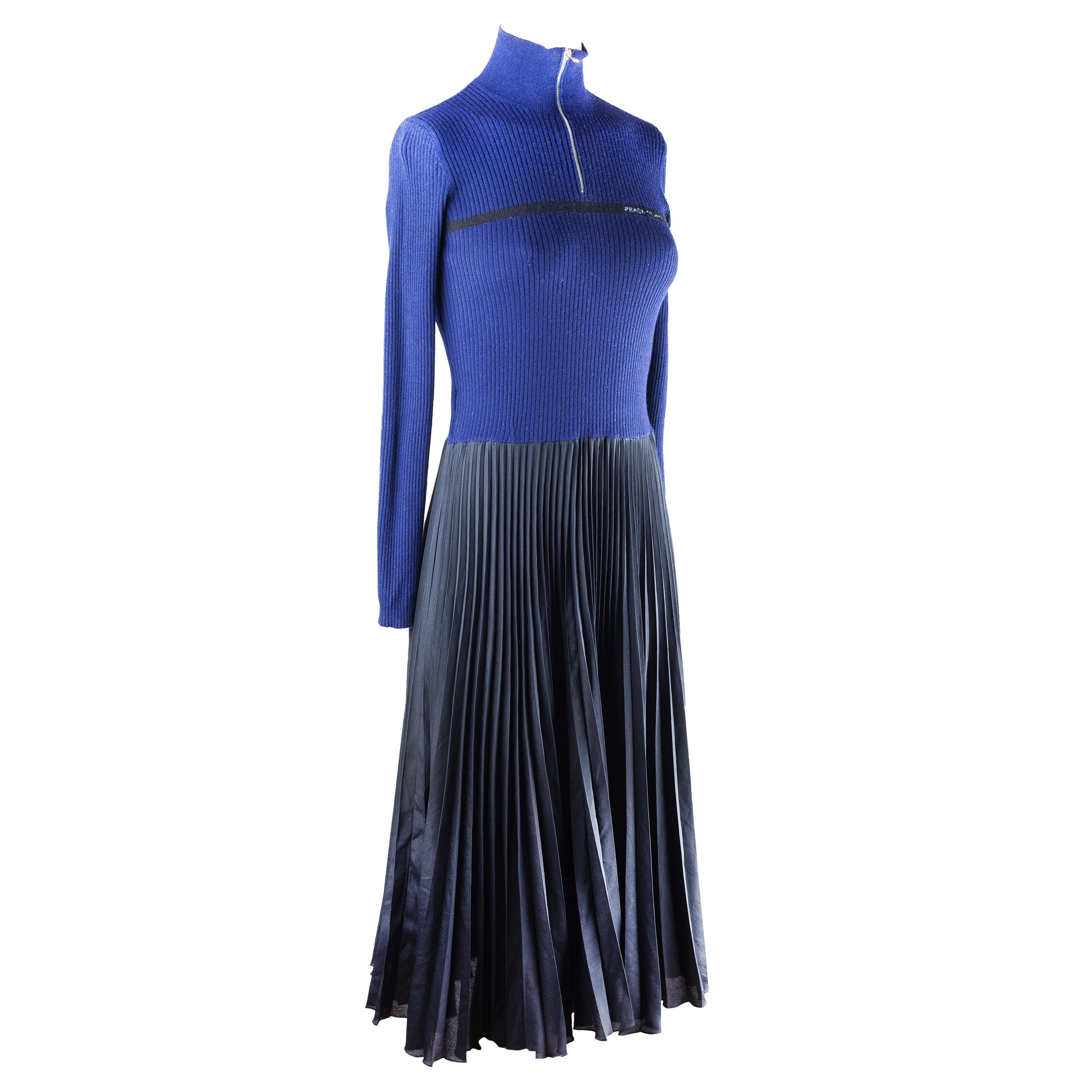 Prada Prada Black/Navy Pleated Skirt Dress (S) Size S / US 4 / IT 40 - 1 Thumbnail