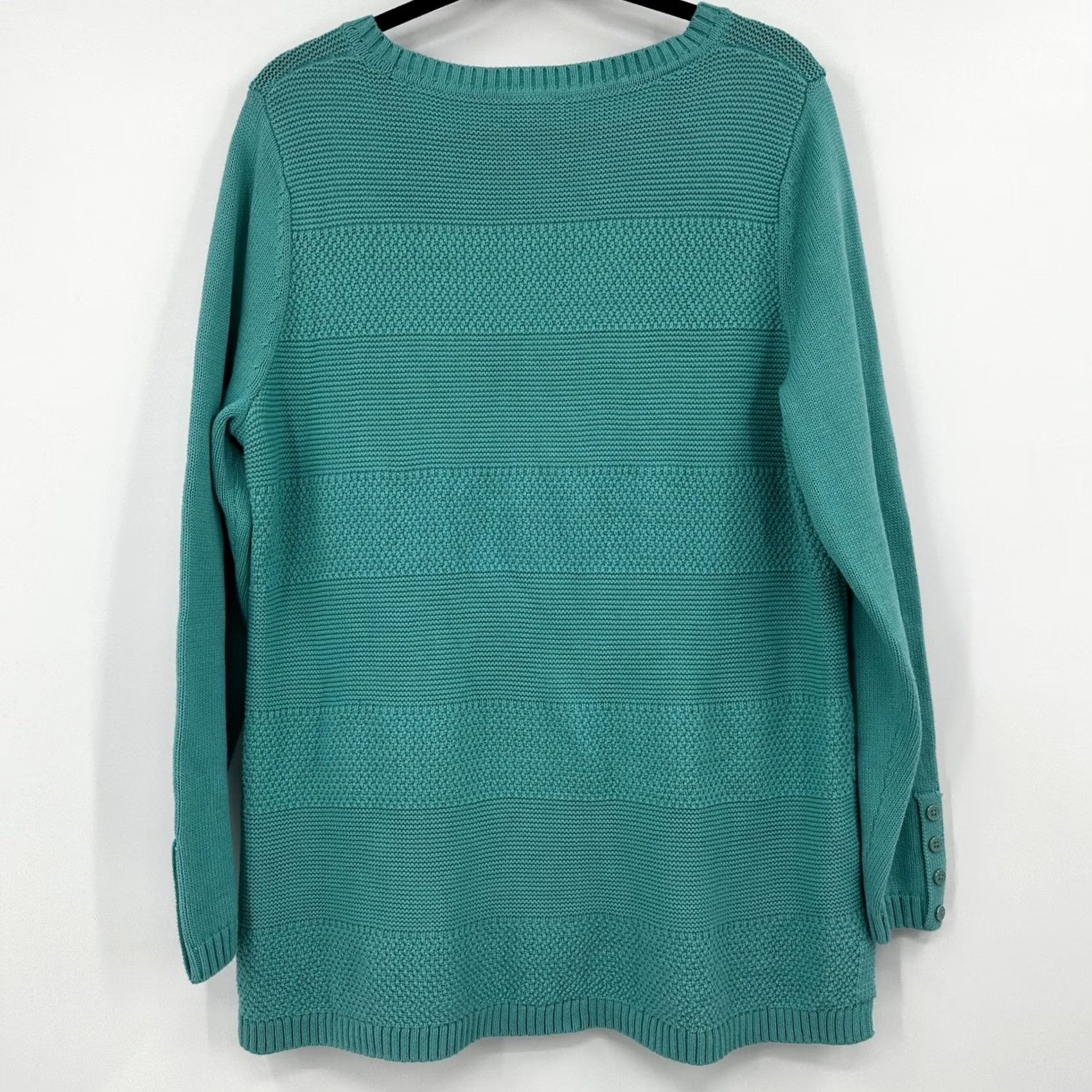 Talbots Talbots Womens Sweater Teal Blue Textured Knit Crew Neck Button Sleeve 100% Cotton Size XL / US 12-14 / IT 48-50 - 6 Thumbnail