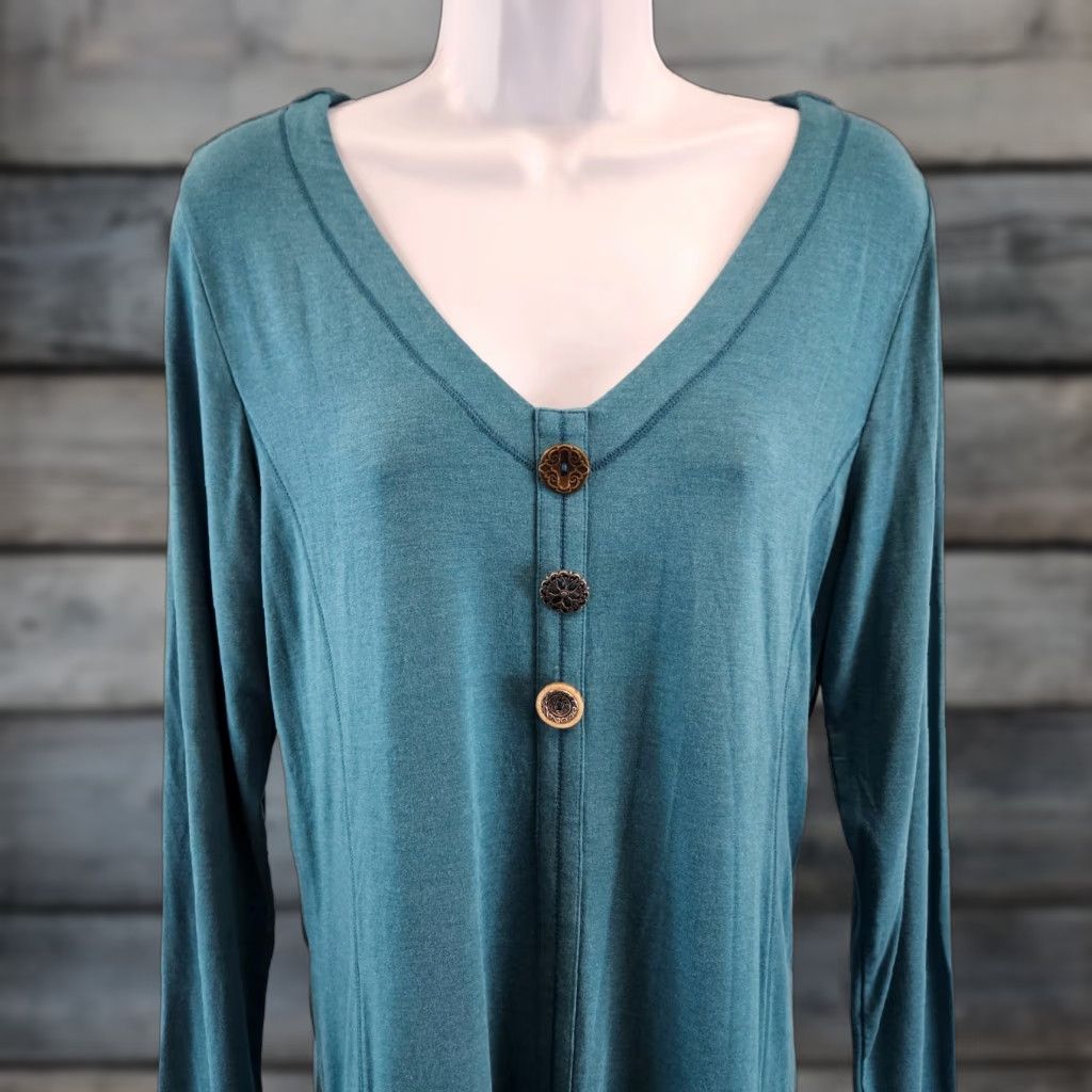 Soft Surroundings Soft Surroundings Top Womens Sz Medium Teal Long Sleeve V-Neck Modal Size M / US 6-8 / IT 42-44 - 1 Thumbnail