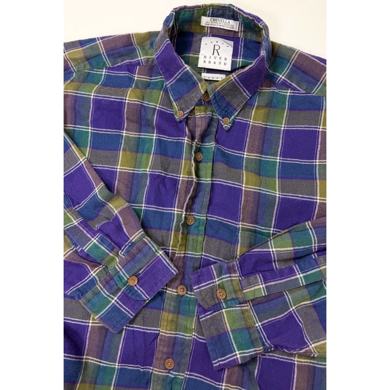 Arrow VINTAGE Arrow Shirt Men L Purple 90s Plaid Outdoors Travel USA Made Chevella Button-Up Long Sleeve Collar-Down Pockets Cotton Polyester Size US L / EU 52-54 / 3 - 2 Thumbnail