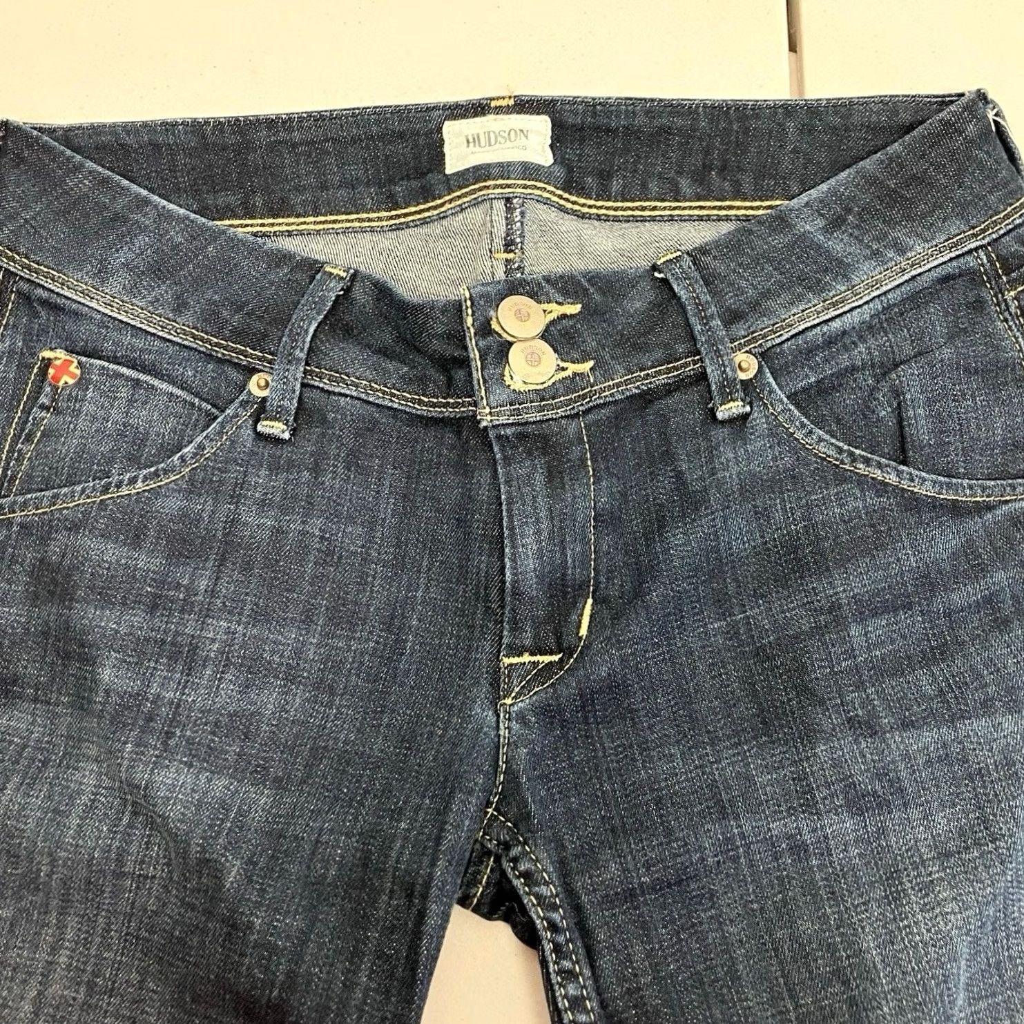 Hudson HUDSON Jeans Collin Skinny Dark Wash 26 Y2K Low Rise Denim Stretch 5-Pocket Womens Jeans Flap Zipper Button Front Back Fading Size 26" / US 2 / IT 38 - 4 Thumbnail