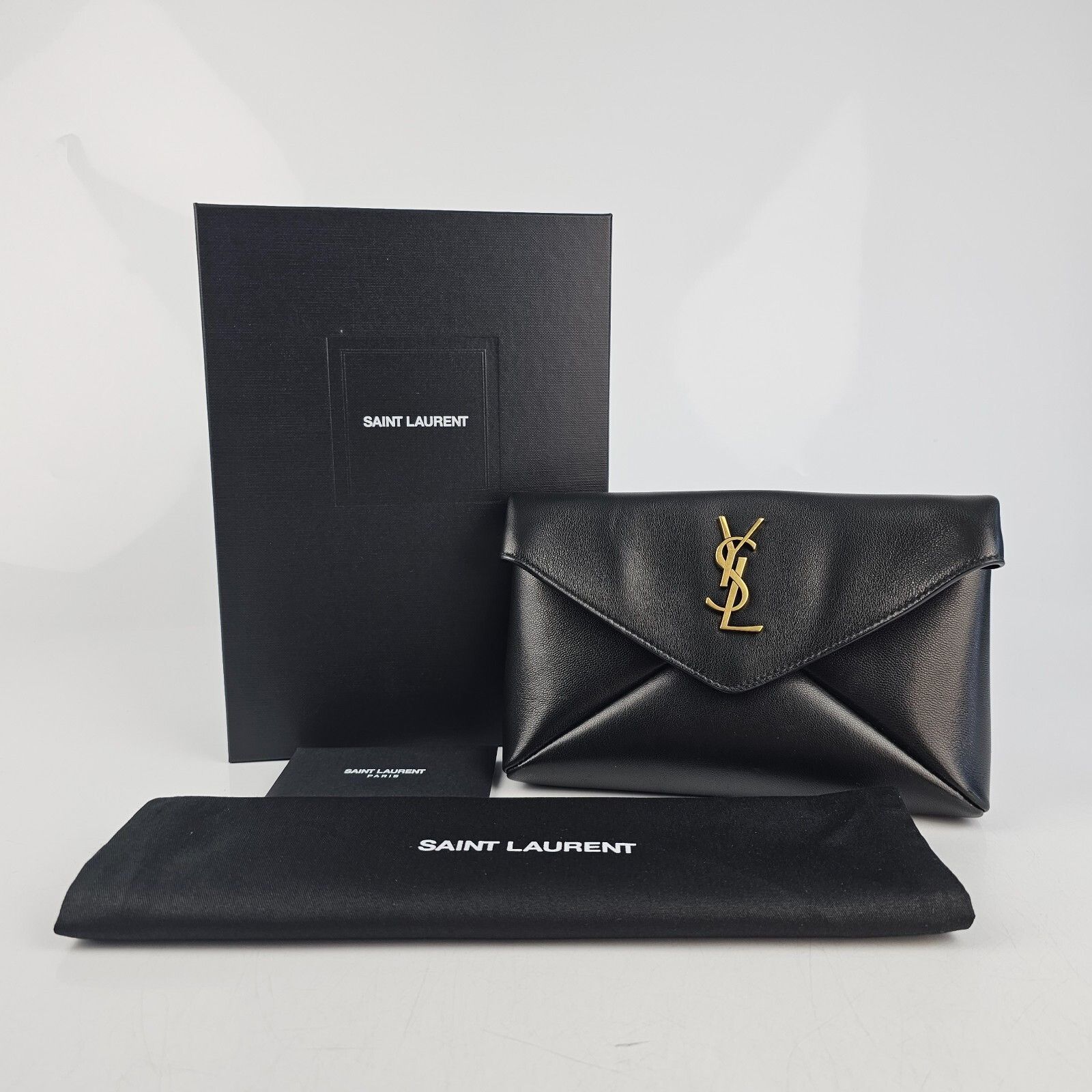 Saint Laurent Paris SAINT LAURENT Cassandre Small Black Leather Envelope Pouch B Size ONE SIZE - 2 Thumbnail