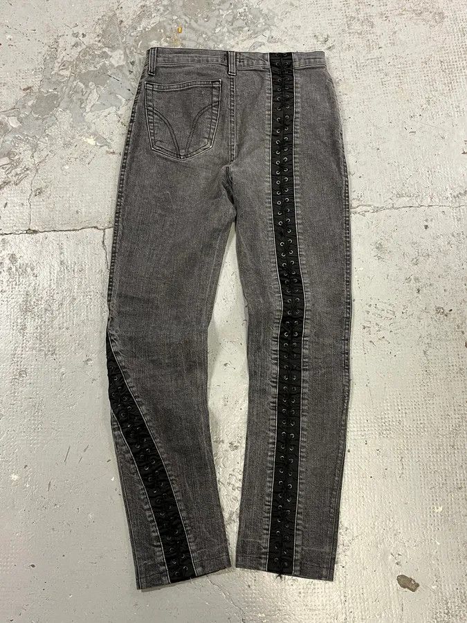 Dolce & Gabbana 2000s Dolce & Gabbana Bondage Corset Grey Denim Jeans Size US 28 / EU 44 - 6 Thumbnail