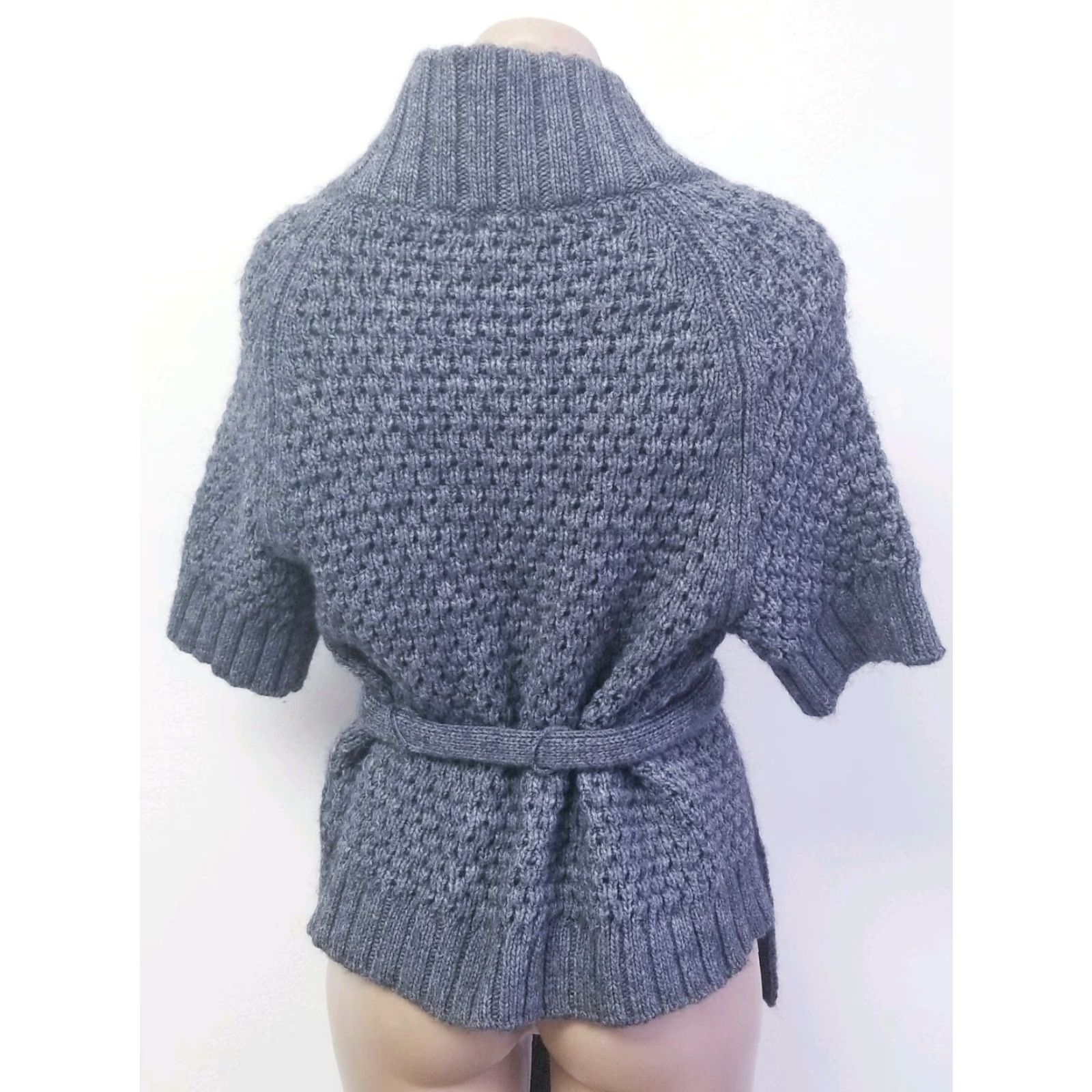 H&M VINTAGE H & M Cardigan Sweater Heather Grey Knit Size M Short Sleeve With Belt Size M / US 6-8 / IT 42-44 - 7 Thumbnail