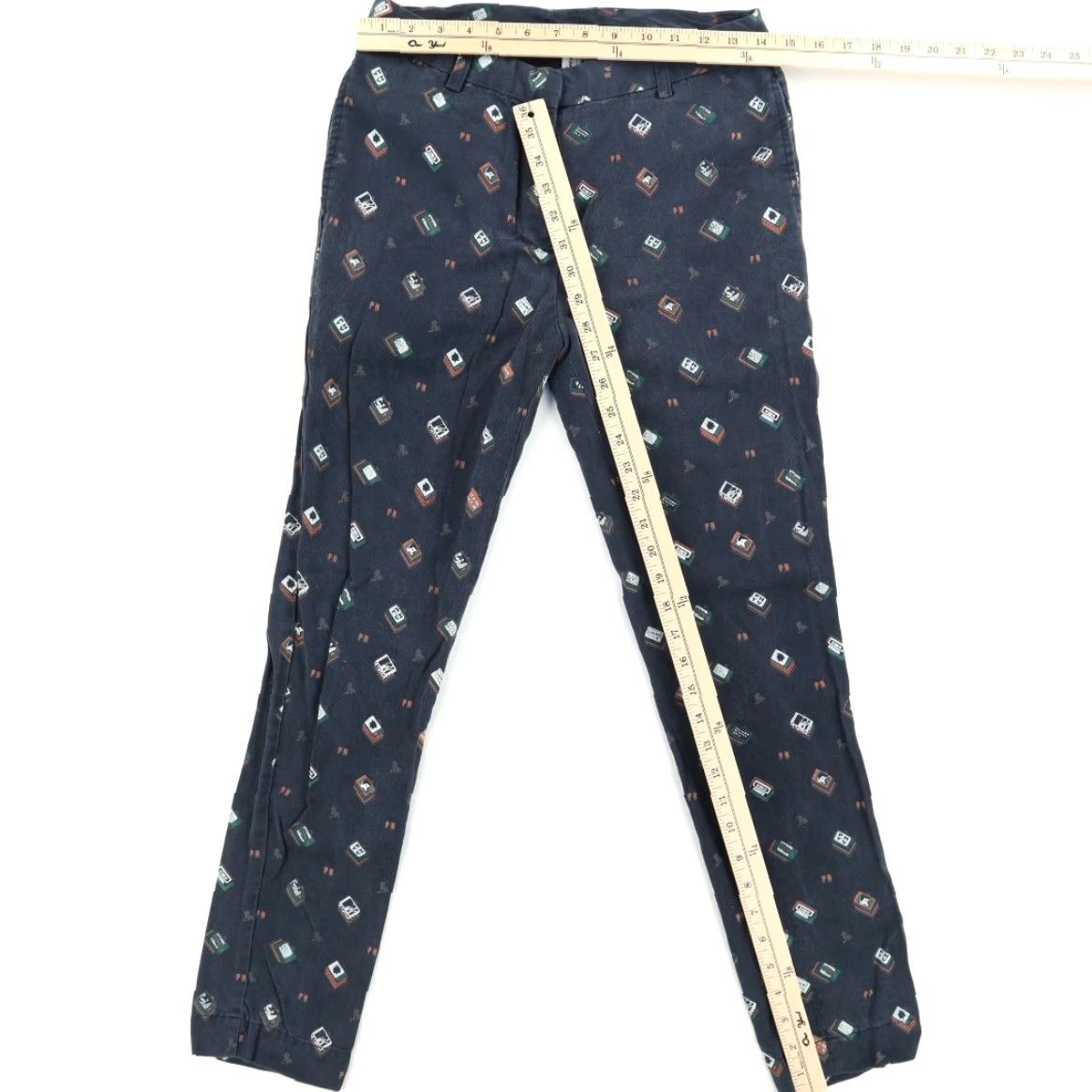 Vintage Greyhound Bus Driver MTV Rayon Knit Chino Pants Navy Blue All Over Print Women's 26 Size 26" / US 2 / IT 38 - 3 Thumbnail