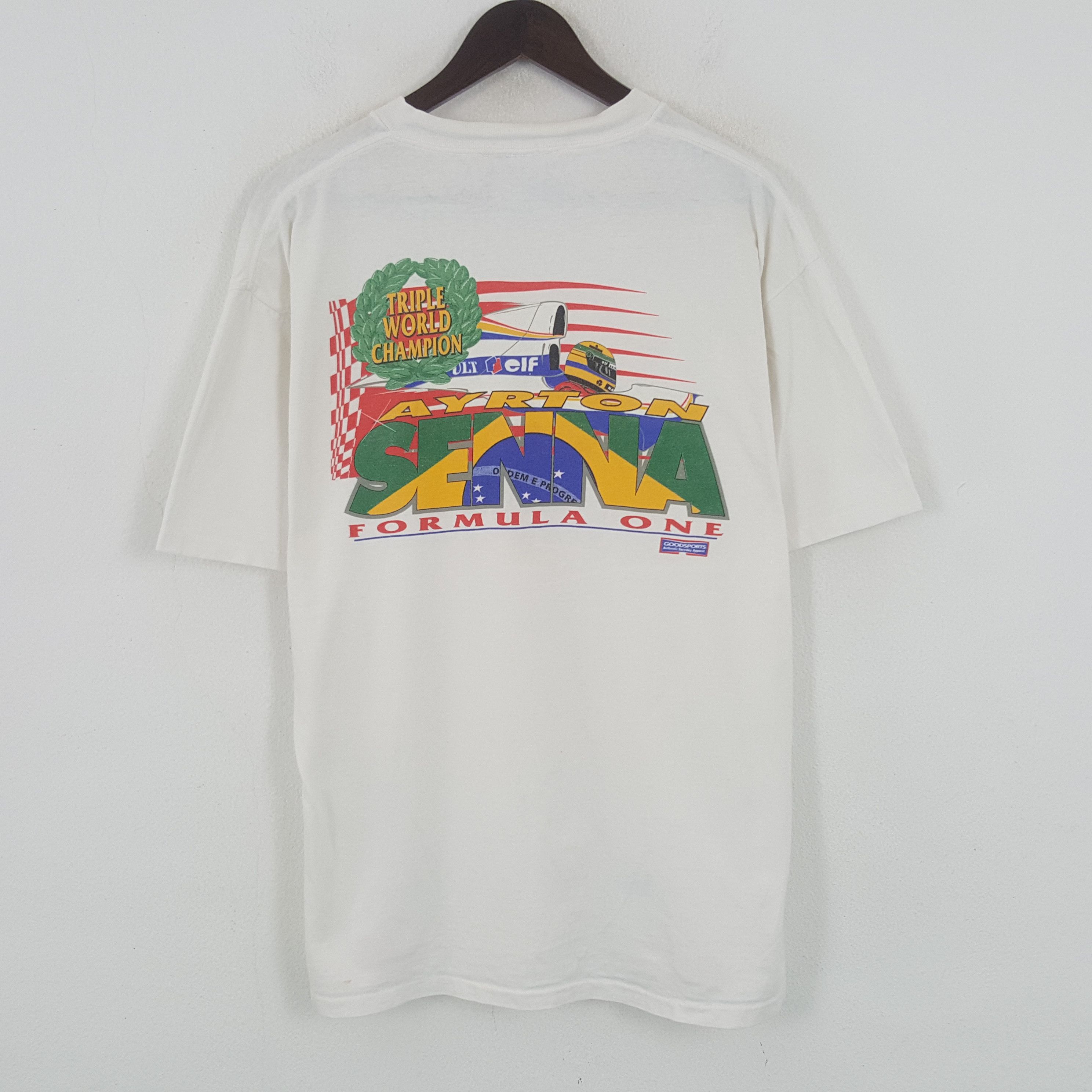 Vintage Vintage Ayrton Senna Formula One Tshirt Size US XL / EU 56 / 4 - 1 Thumbnail