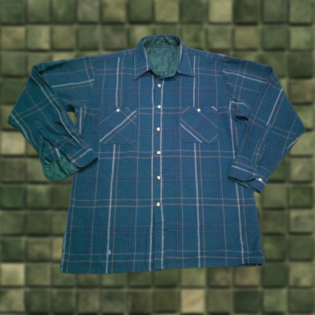 Van Heusen VINTAGE Van Heusen 417 Button Up Shirt Mens Large Green 70s Acrylic Plaid Long Sleeve Button-Up Shirt Mens Green 70s Size US L / EU 52-54 / 3 - 1 Thumbnail