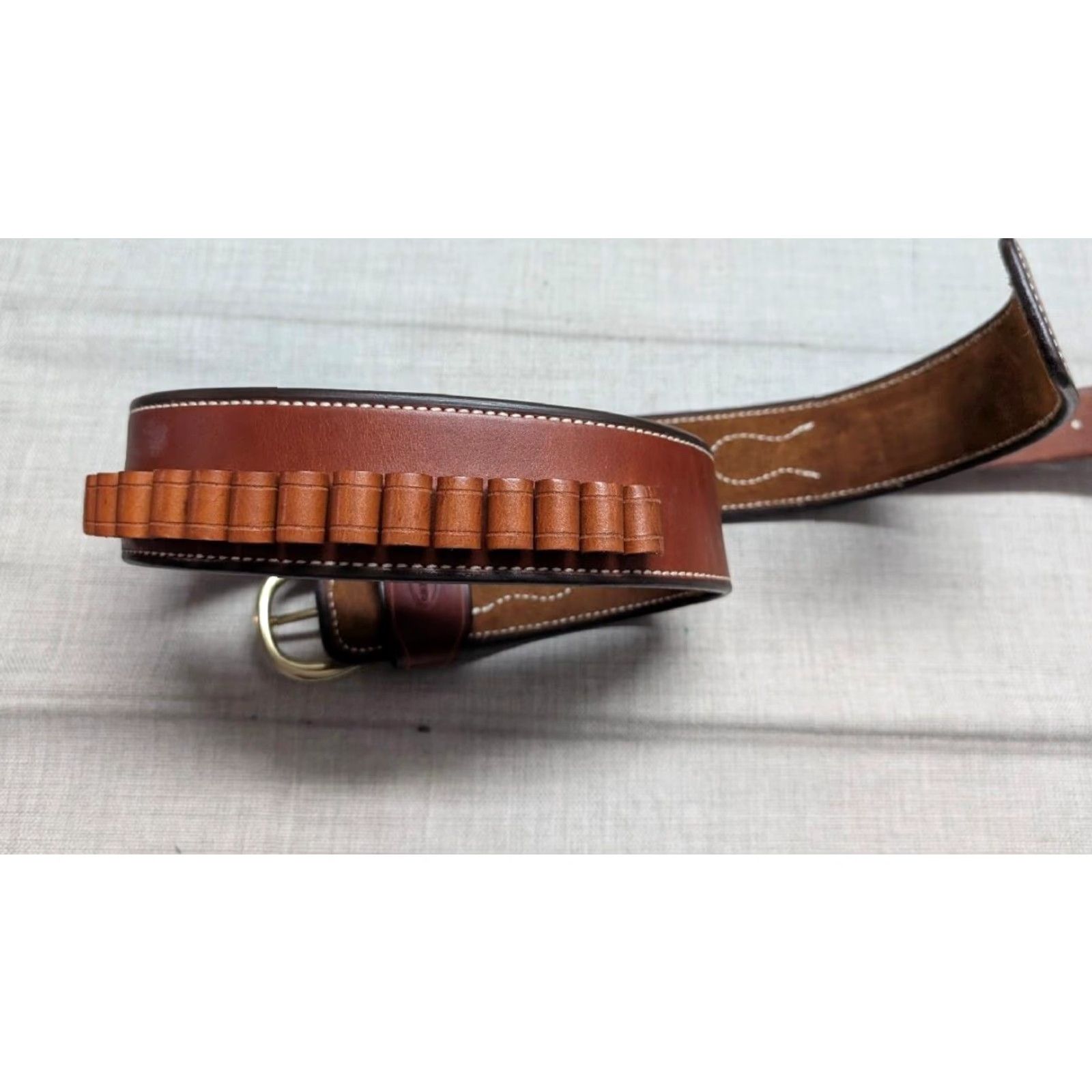 Vintage VINTAGE Andrews belt Western Belt Men 38/40 Brown Leather Cowboy Holster Cartridge Ammo Ranger 2.5" width Men Size 38 - 2 Thumbnail
