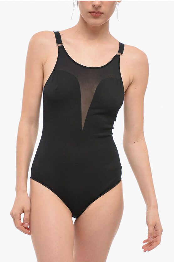 image of Alexander Mcqueen Silk V-Neckline Bodysuit With Sheer Detail in Black, Women's (Size Medium)