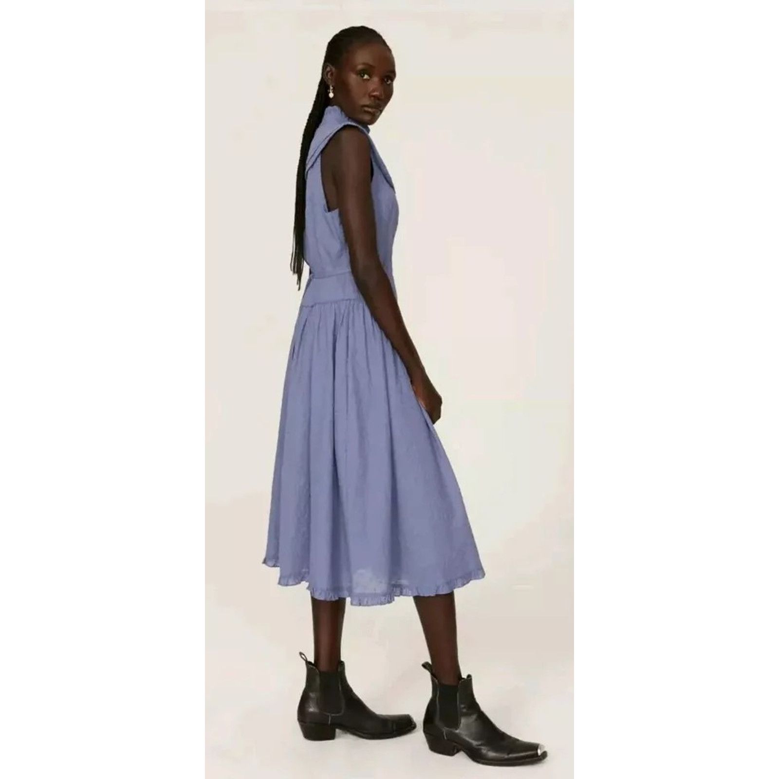 Pamela Love Pamela Love Midi Dress M Cotton Blue Eyelet Button Front Size M / US 6-8 / IT 42-44 - 3 Thumbnail