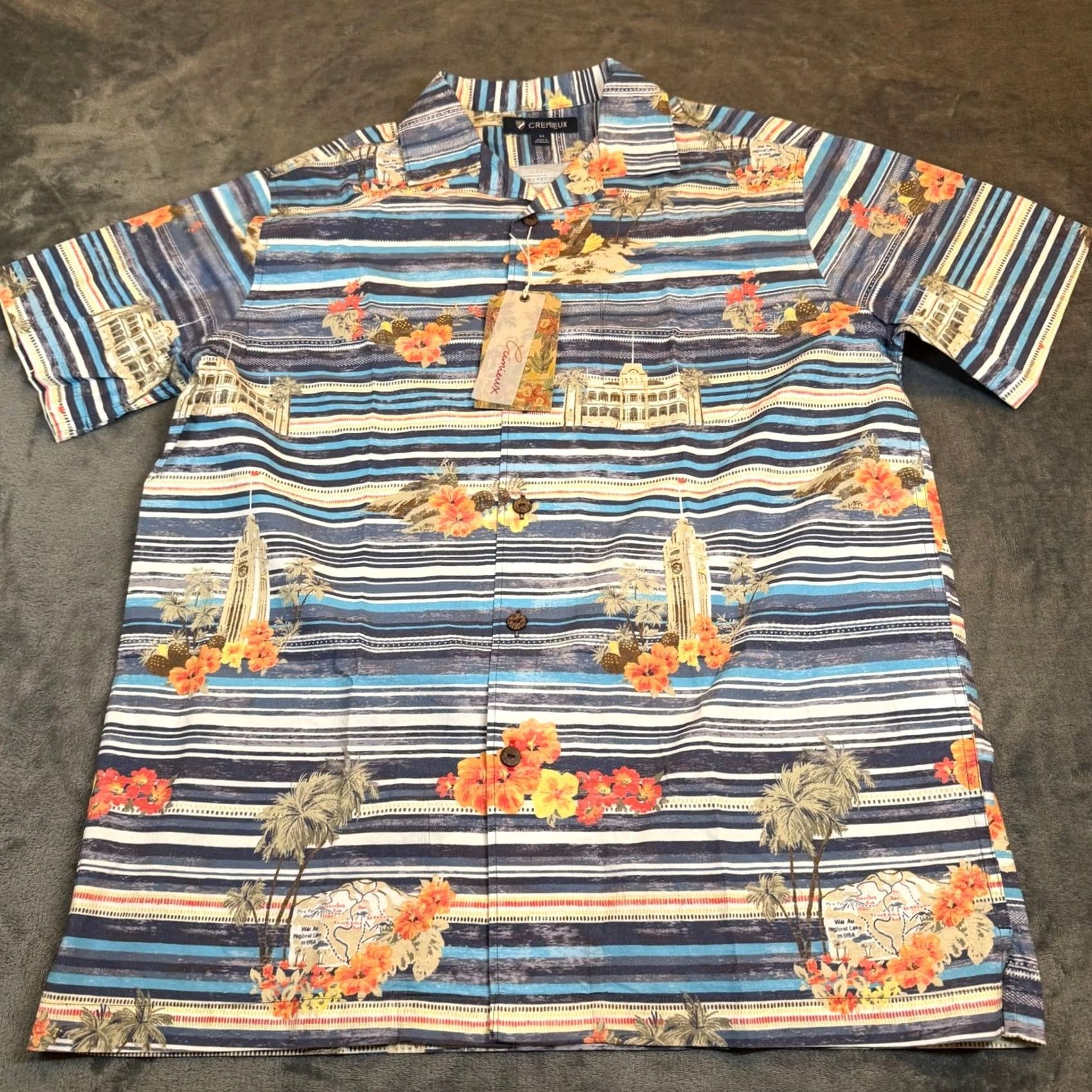 Cremieux Cremieux Martinique Collection Button Up Shirt Mens Medium Blue Multicolor Tropical Striped Hawaiian NWT Size US M / EU 48-50 / 2 - 3 Thumbnail