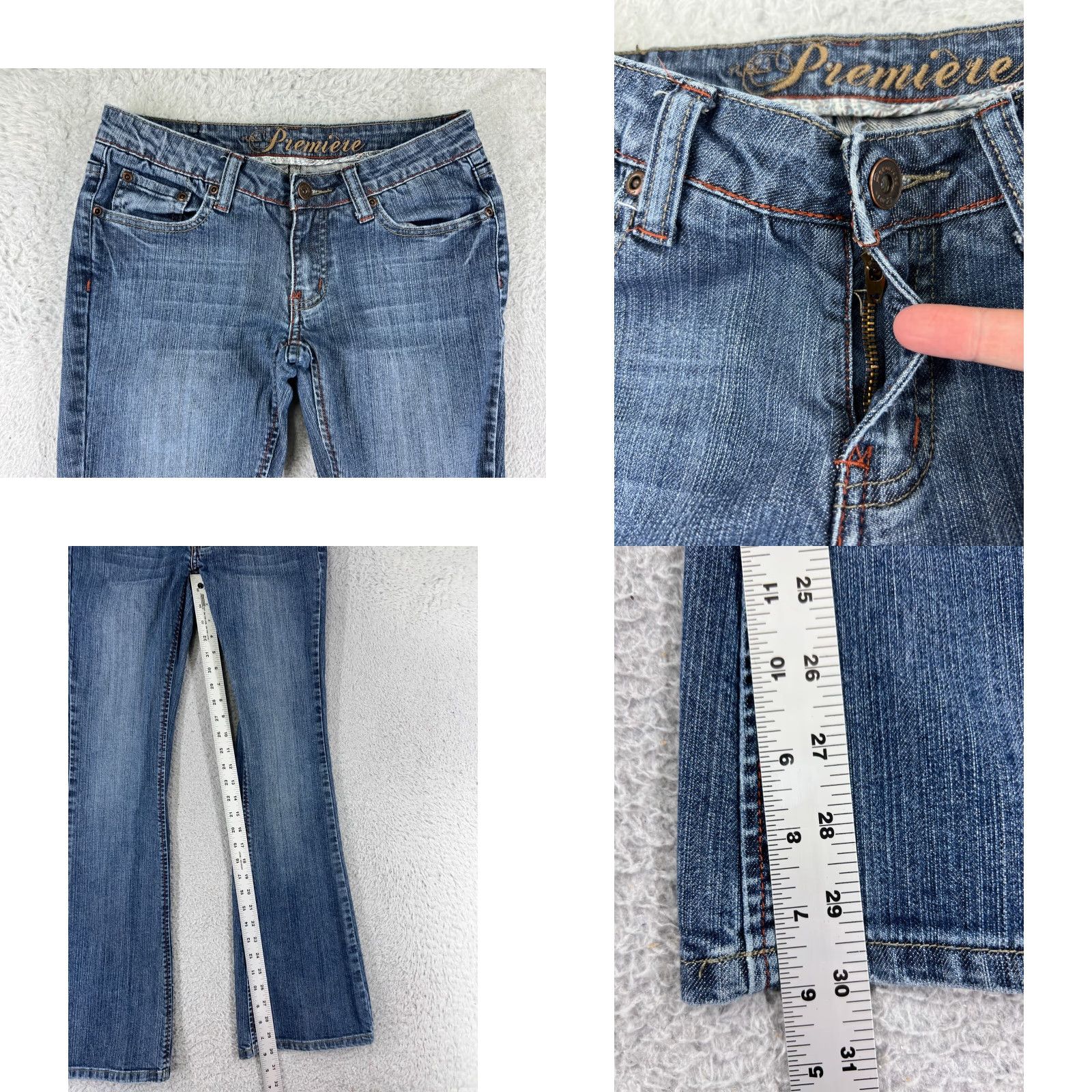 Vintage Premiere Jeans Women 1 Blue Denim Flared Low Rise 5-Pocket Distressed Embroidered Rhinestone Studded Cotton Blend Slim Vintage: No Size 25" / US 0 / IT 36 - 8 Thumbnail