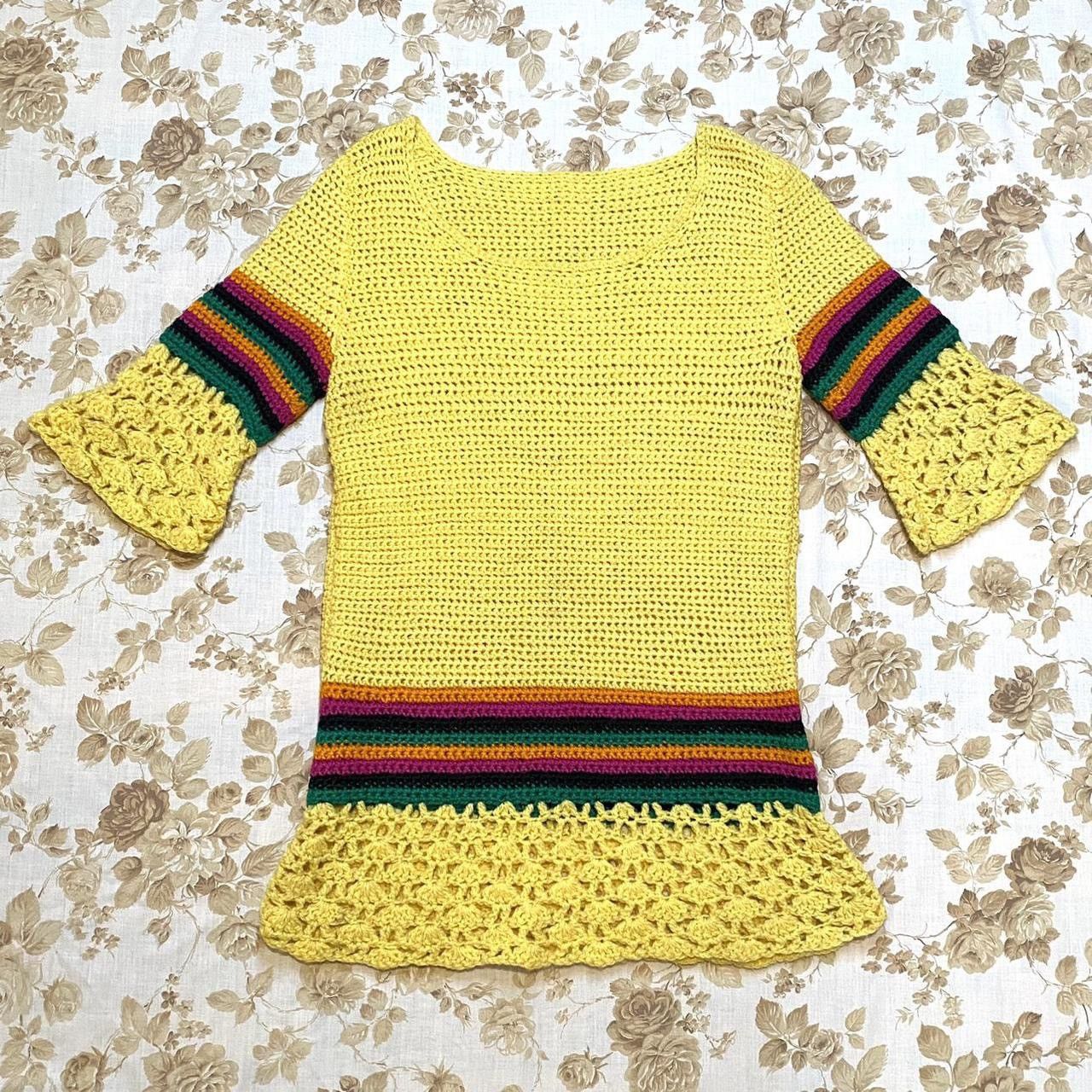 Handmade × Vintage 70s sunshine yellow striped tunic sweater Size M / US 6-8 / IT 42-44 - 5 Thumbnail