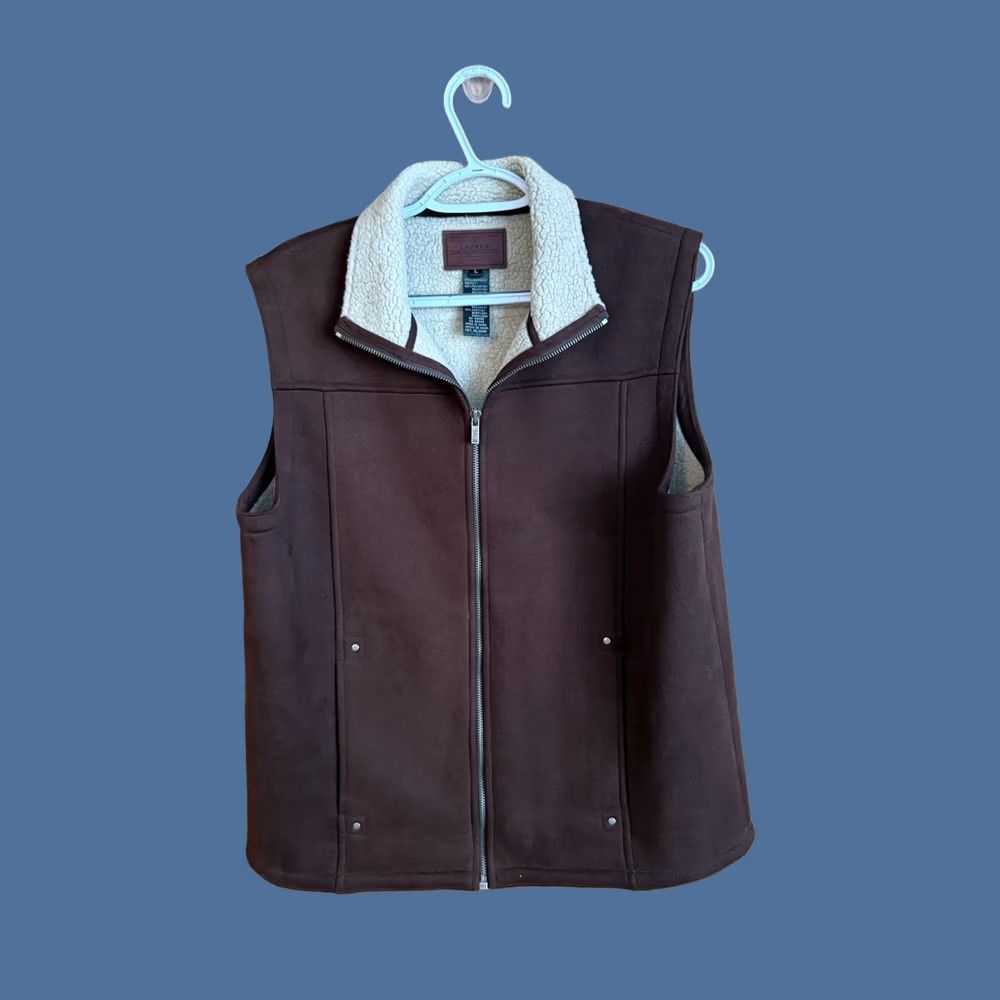 Ralph Lauren VINTAGE? No, not vintage. Lauren Ralph Lauren Womens L Brown Fleece-Lined Zip Vest Sherpa Collar Preppy Size L / US 10 / IT 46 - 1 Thumbnail