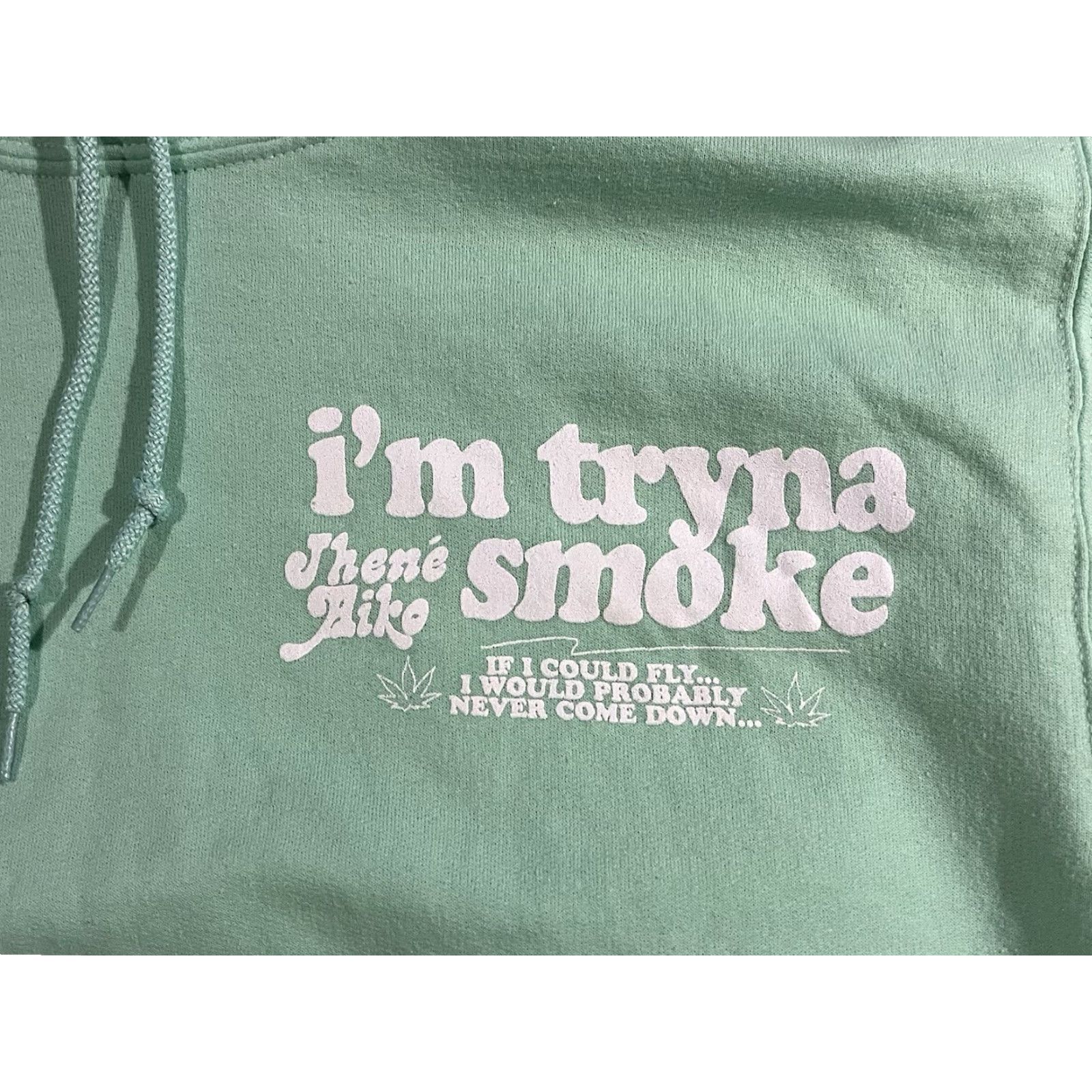 Vintage Jhene Aiko I’m Tryna Smoke Hoodie Women’s S Green Pullover Hooded Graphic Print Pockets Size S / US 4 / IT 40 - 4 Thumbnail