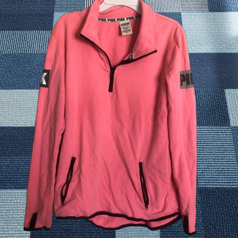 Victoria's Secret PINK Victoria’s Secret Womens 1/4 Zip Pullover XS Pink Shirt Top Raglan Long Sleeve Logo Pullover Activewear Casual Knit Dressy Sweatshirt Size XS / US 0-2 / IT 36-38 - 1 Thumbnail