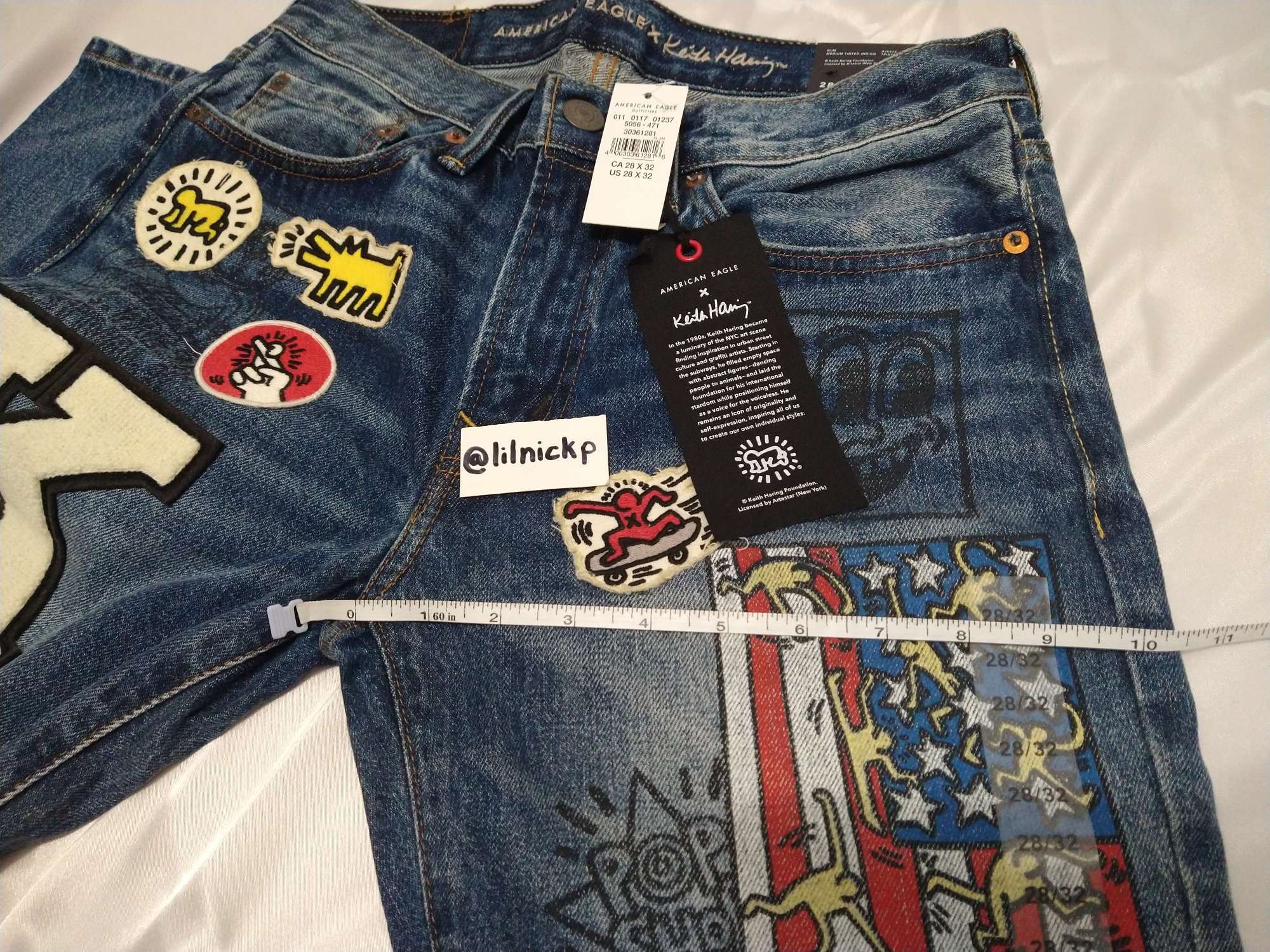 Keith Haring KEITH HARING PATCHES GRAPHICS MEN'S SLIM FIT JEANS Size US 28 / EU 44 - 8 Thumbnail