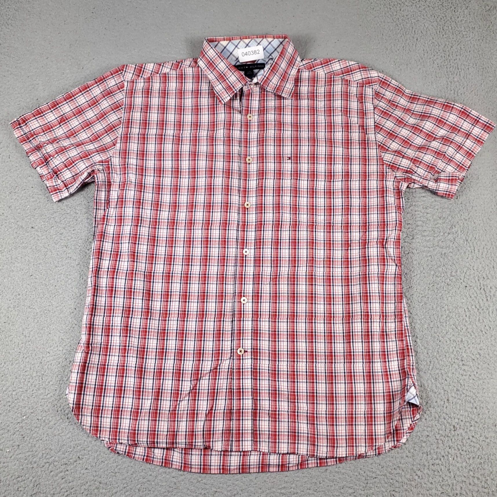 Tommy Hilfiger Tommy Hilfiger Red Plaid Button-Up Shirt Mens Large Short Sleeve Classic Size US L / EU 52-54 / 3 - 3 Thumbnail