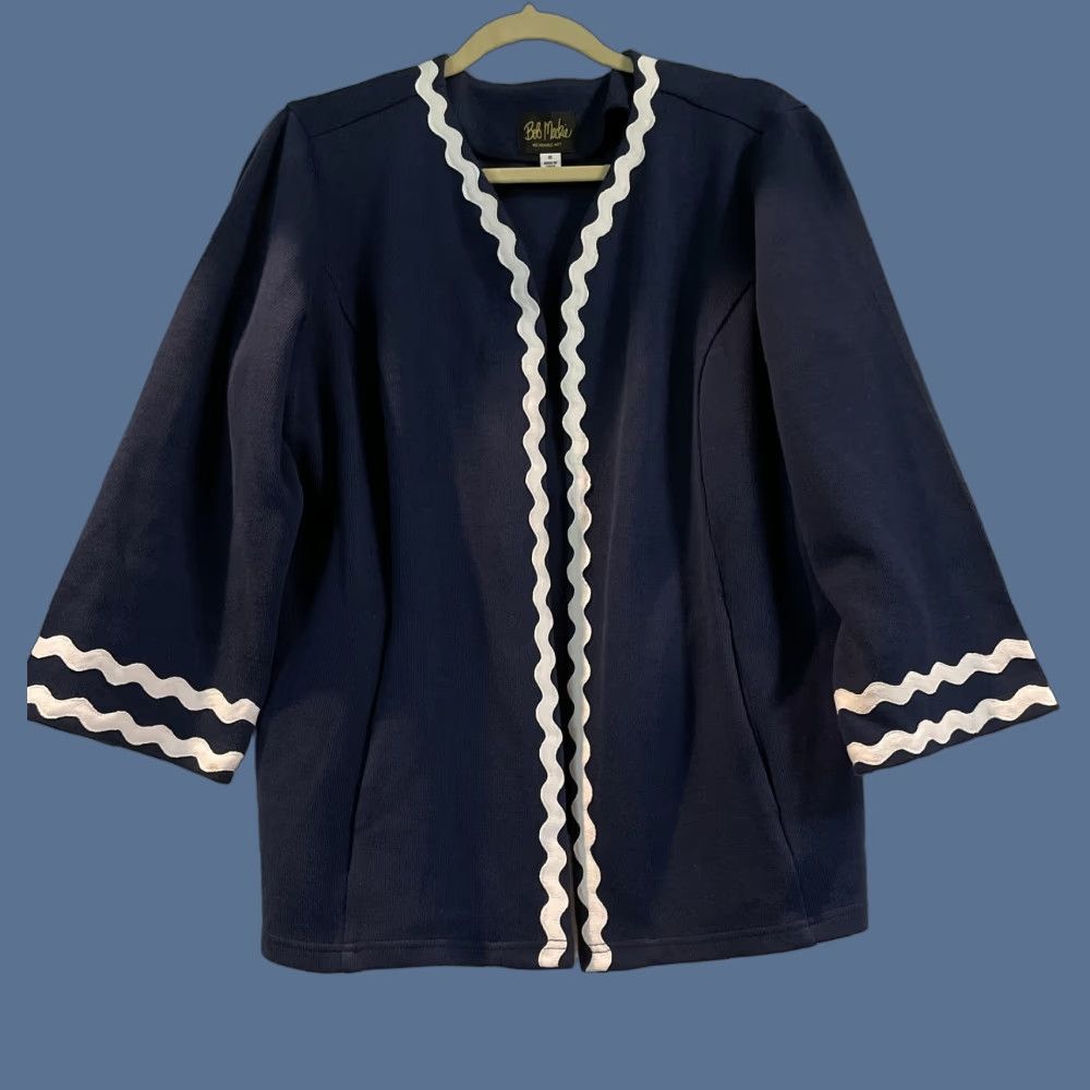 Bob Mackie VINTAGE Bob Mackie Jacket Womens 1X Navy Blue Open Front Wearable Art Pockets Trim Size XL / US 12-14 / IT 48-50 - 1 Thumbnail