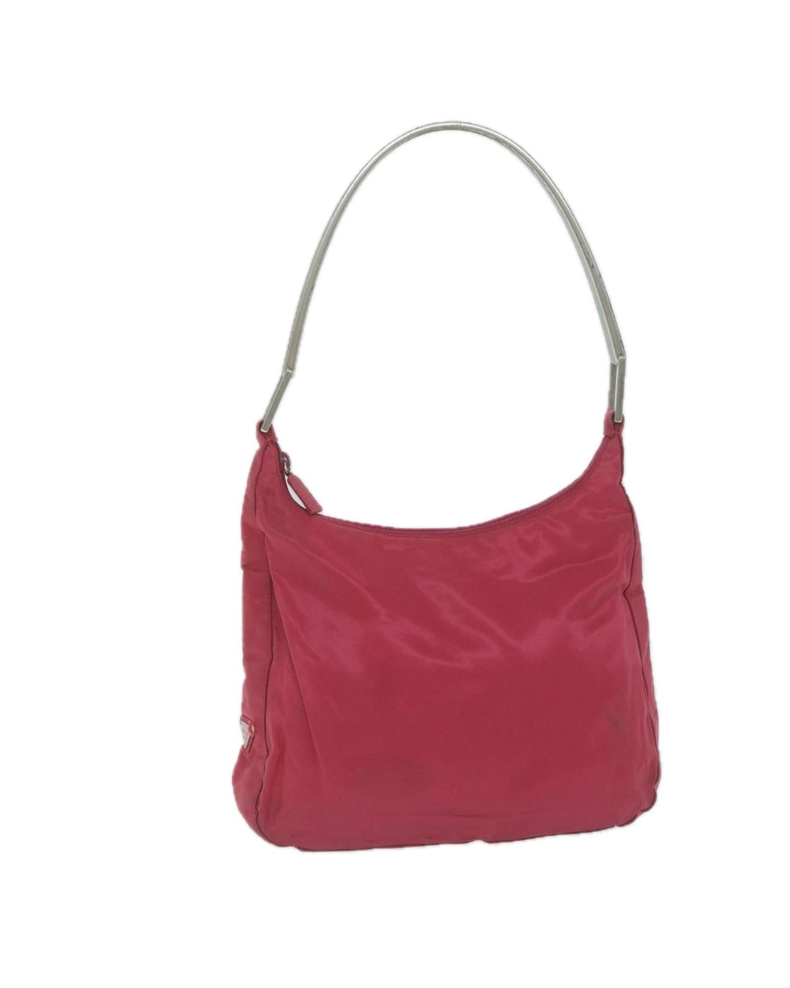 image of Prada Pink Nylon Shoulder Bag With Sleek Silhouette And Functional Design, Women's
