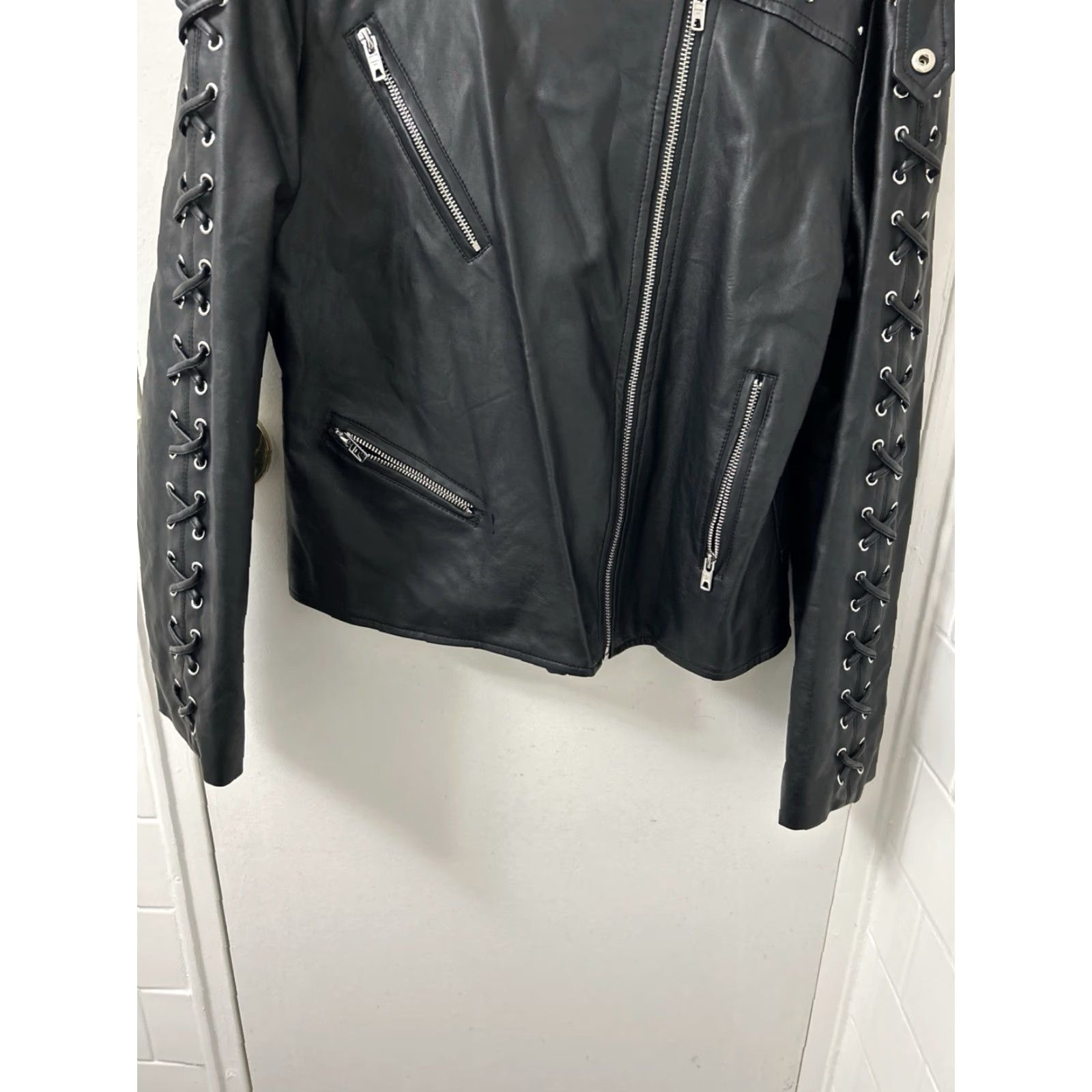Members Only Members Only Leather Jacket Womens L Black Studded Lace Up Moto Jacket Size L / US 10 / IT 46 - 3 Thumbnail