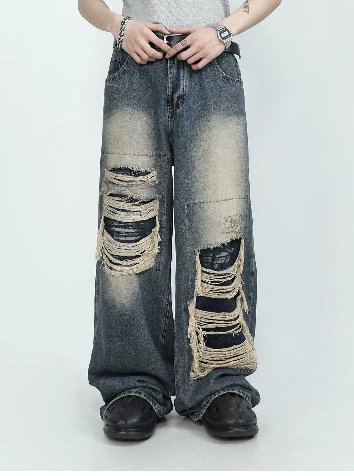 Japanese Brand × Jean Vintage Distressed Wide Leg Denim Size US 31 - 1 Thumbnail