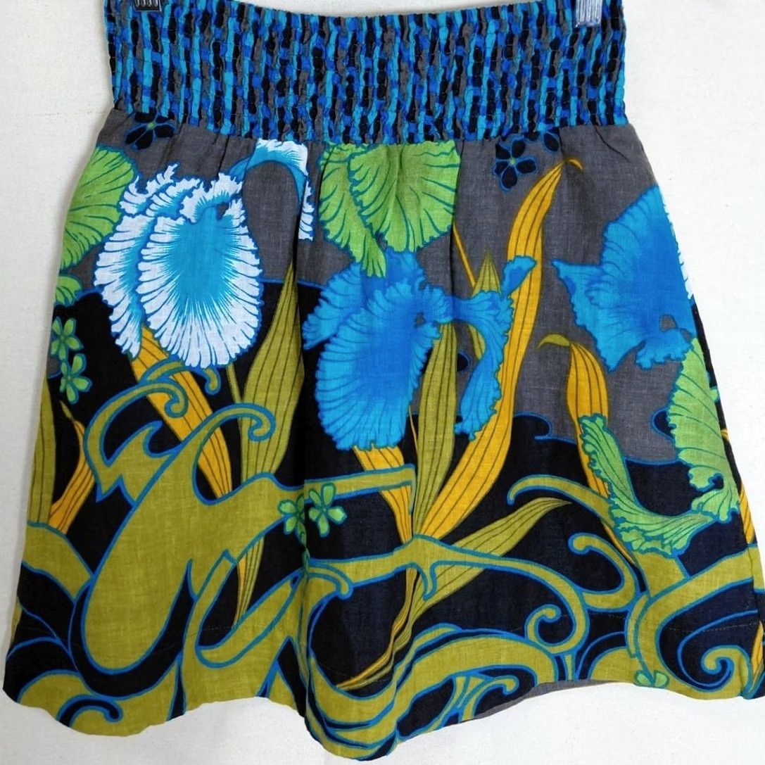 Free People FREE PEOPLE Floral Linen Blend Skirt Blue Green XS Short A-Line Womens Skirt XS Petite Micro-Review Size 26" / US 2 / IT 38 - 2 Thumbnail