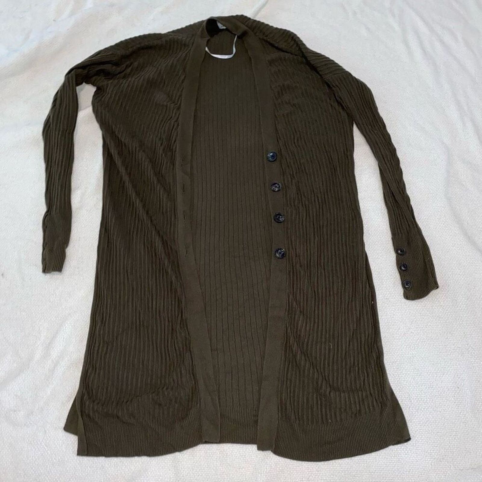 Other J + J Olive Green Ribbed Midi Cardigan | Sz XS Size XS / US 0-2 / IT 36-38 - 2 Thumbnail