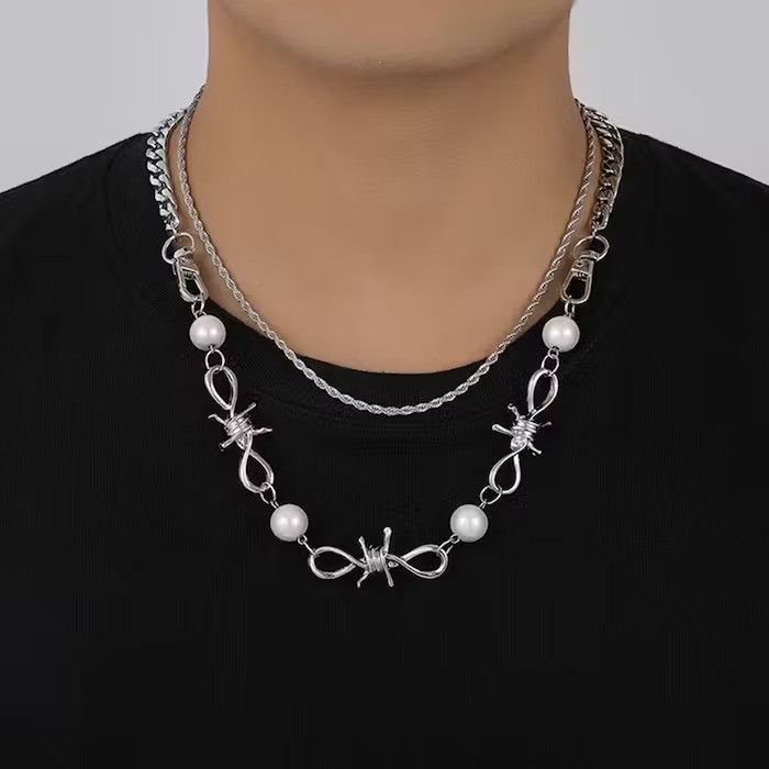 Jewelry × Vintage Wired Spike Pearl Necklace Chain Size ONE SIZE - 1 Thumbnail