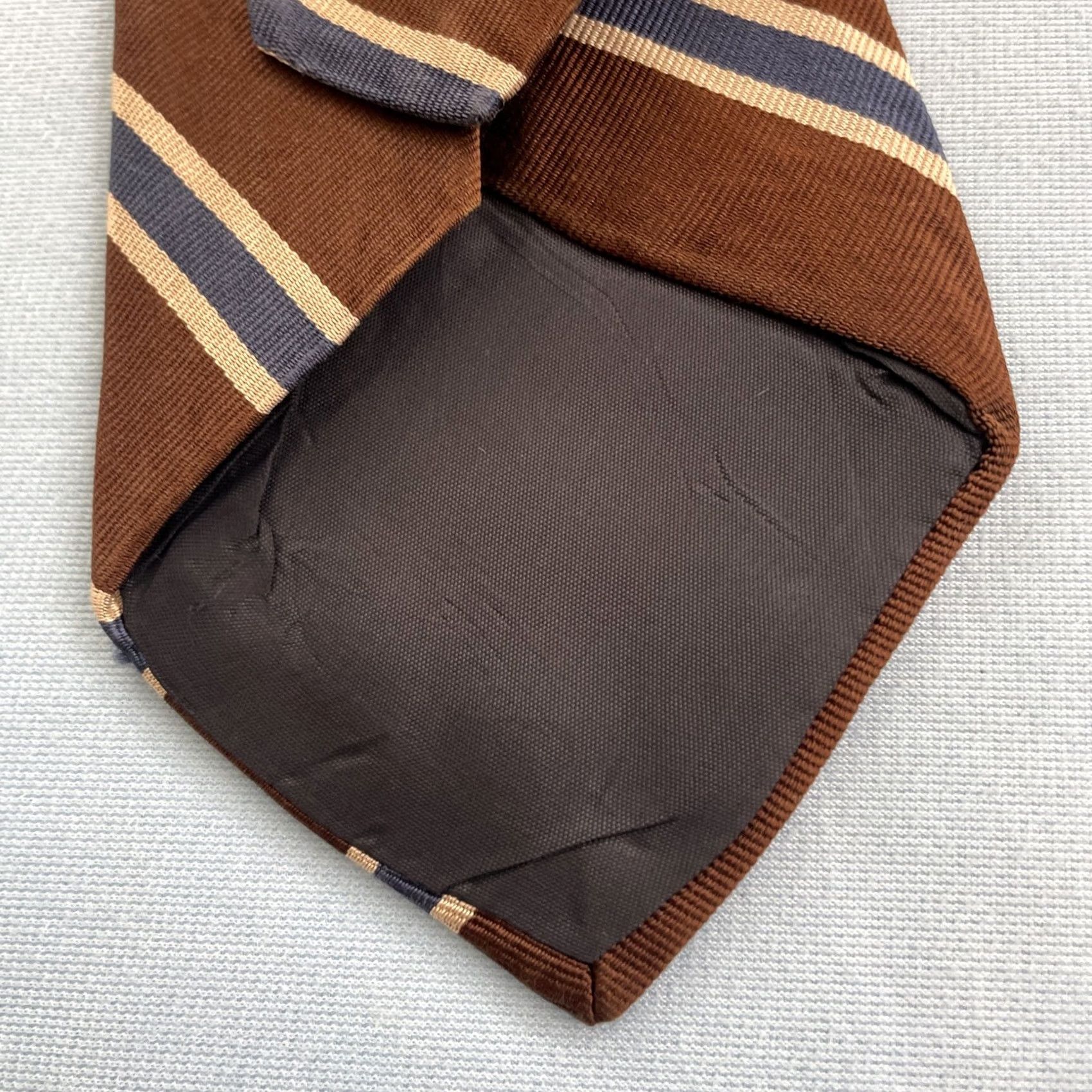 Vintage VINTAGE The Toggery Shop Organzine Warp Fine Repp Tie Brown Navy Blue Stripe vtg 4x56 Capsule Wide Necktie Mens Tie Size ONE SIZE - 7 Thumbnail