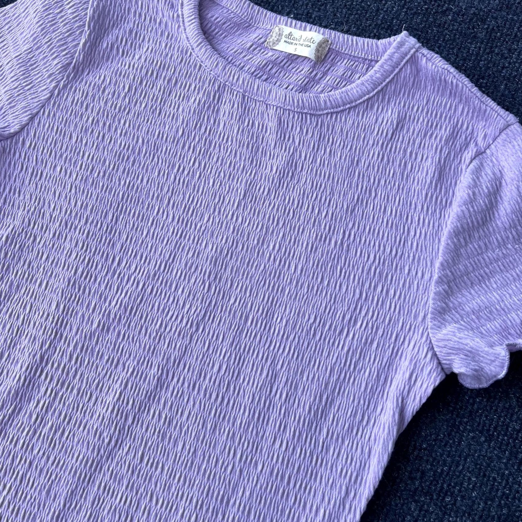 Vintage Altar'd State Mini Dress Womens Small Purple Crinkle Knit Lettuce Edge Made USA Size S / US 4 / IT 40 - 2 Thumbnail