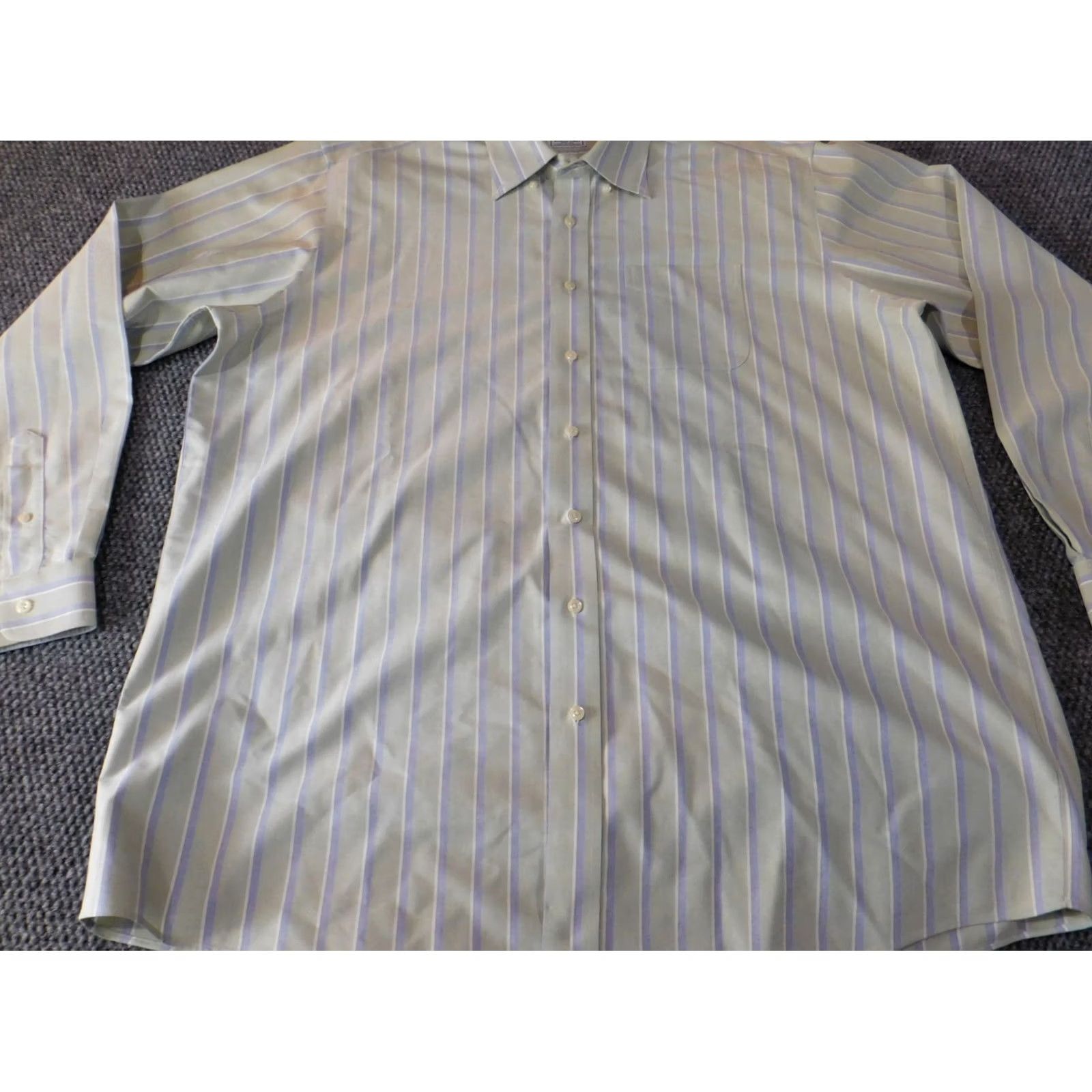 Vintage L.L. Bean Dress Shirt Men 18 Green Striped Wrinkle Resistant Button Down Collar Shirt Regular Men Mens Vintage: No Size 48R - 2 Thumbnail