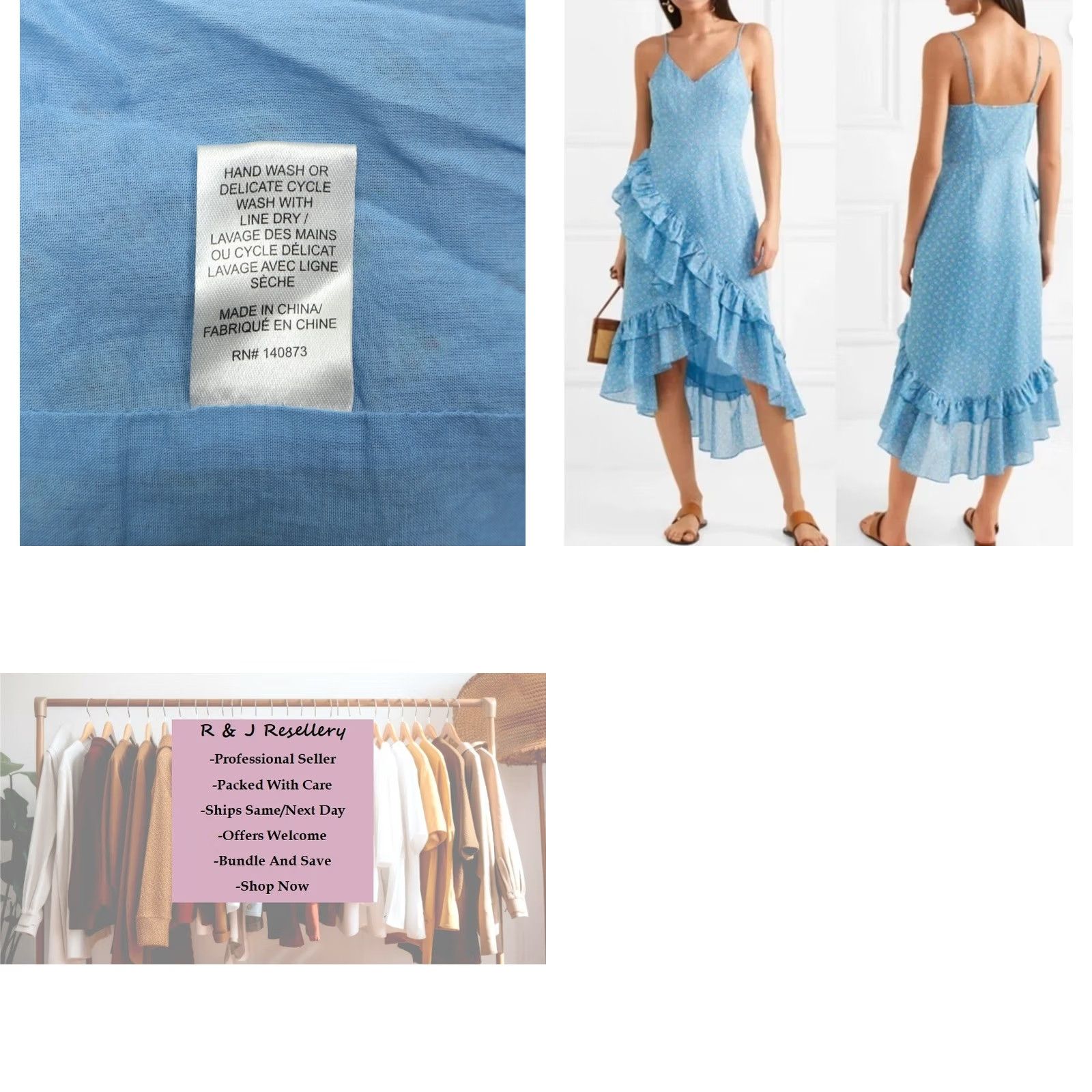 LoveShackFancy LoveShackFancy Women's Maya Wrap Dress Ruffle Uneven Hem Blue Sz 2 Midi V-Neck Floral Party/Cocktail 100% Cotton Machine Washable Size XS / US 0-2 / IT 36-38 - 8 Thumbnail