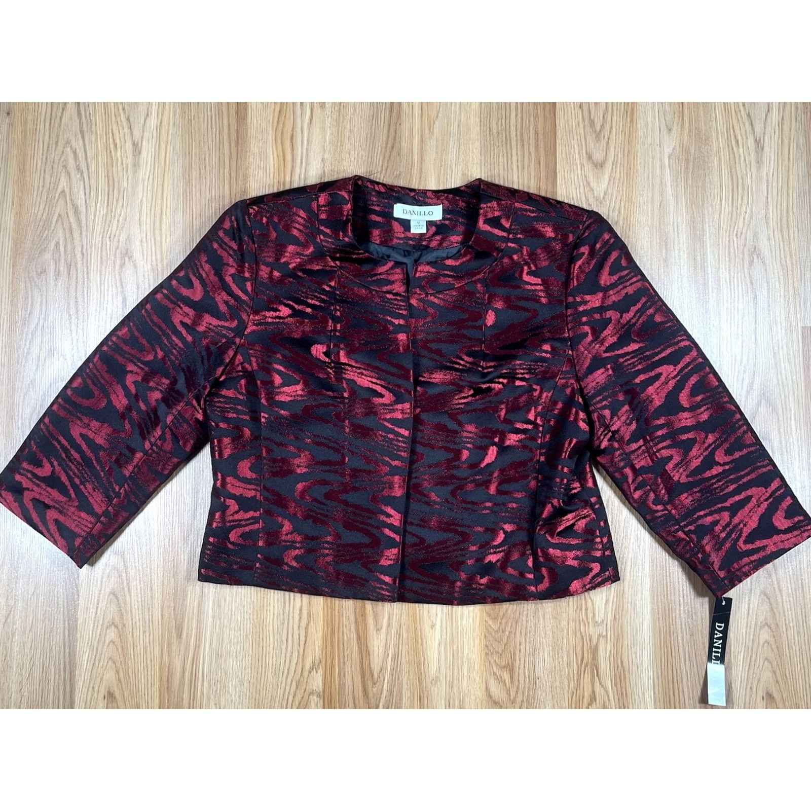 Vintage VINTAGE Danillo Blazer Woman’s 12 Red Black 100% Polyester Lined Jacket Coat Open NWT - Womens Blazer Jacket, Red Black, 12, Polyester, Open, NWT Size XL / US 12-14 / IT 48-50 - 2 Thumbnail