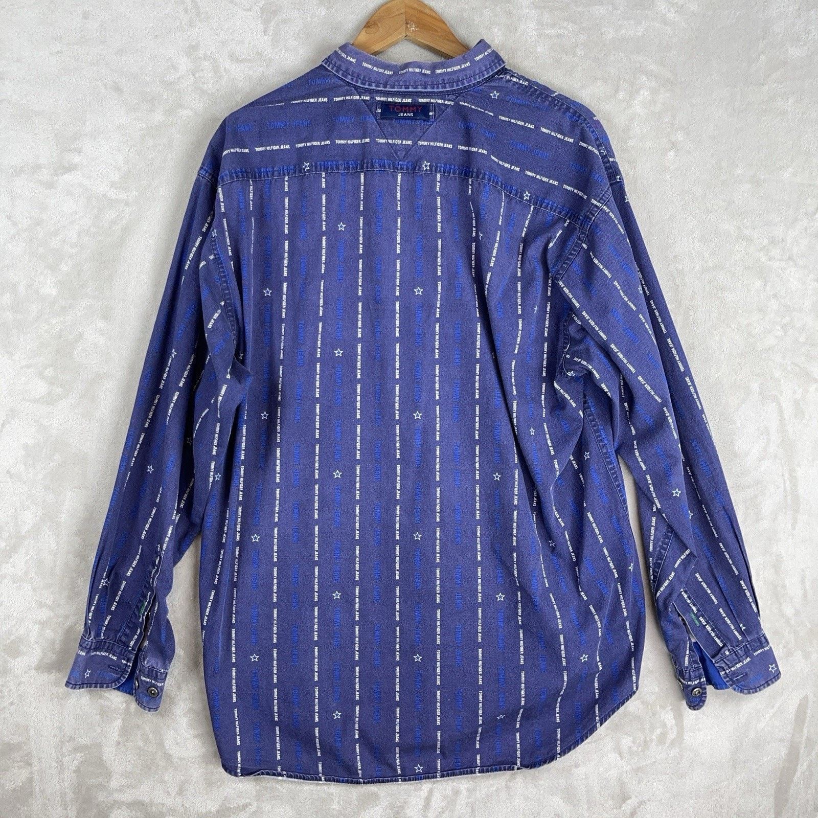 Tommy Hilfiger Vtg 90s Tommy Jeans AOP Monogram Denim Shirt Fade Wash Rare Size US L / EU 52-54 / 3 - 5 Thumbnail