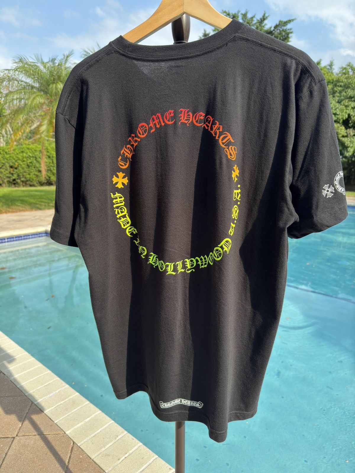 image of Chrome Hearts Multicolor Horseshoe Design Black T Shirt Size L, Men's