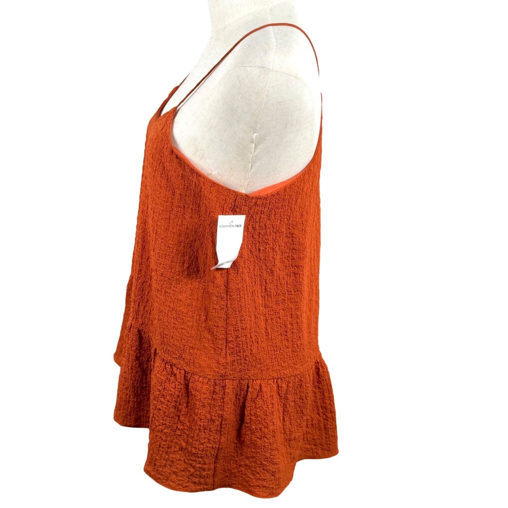 Rusty Maisie XS Cami Top Rust Orange Peplum Ruffle Crinkled Boho Summer Camisole Women XS Orange Casual Party Cocktail Travel Size XS / US 0-2 / IT 36-38 - 2 Thumbnail
