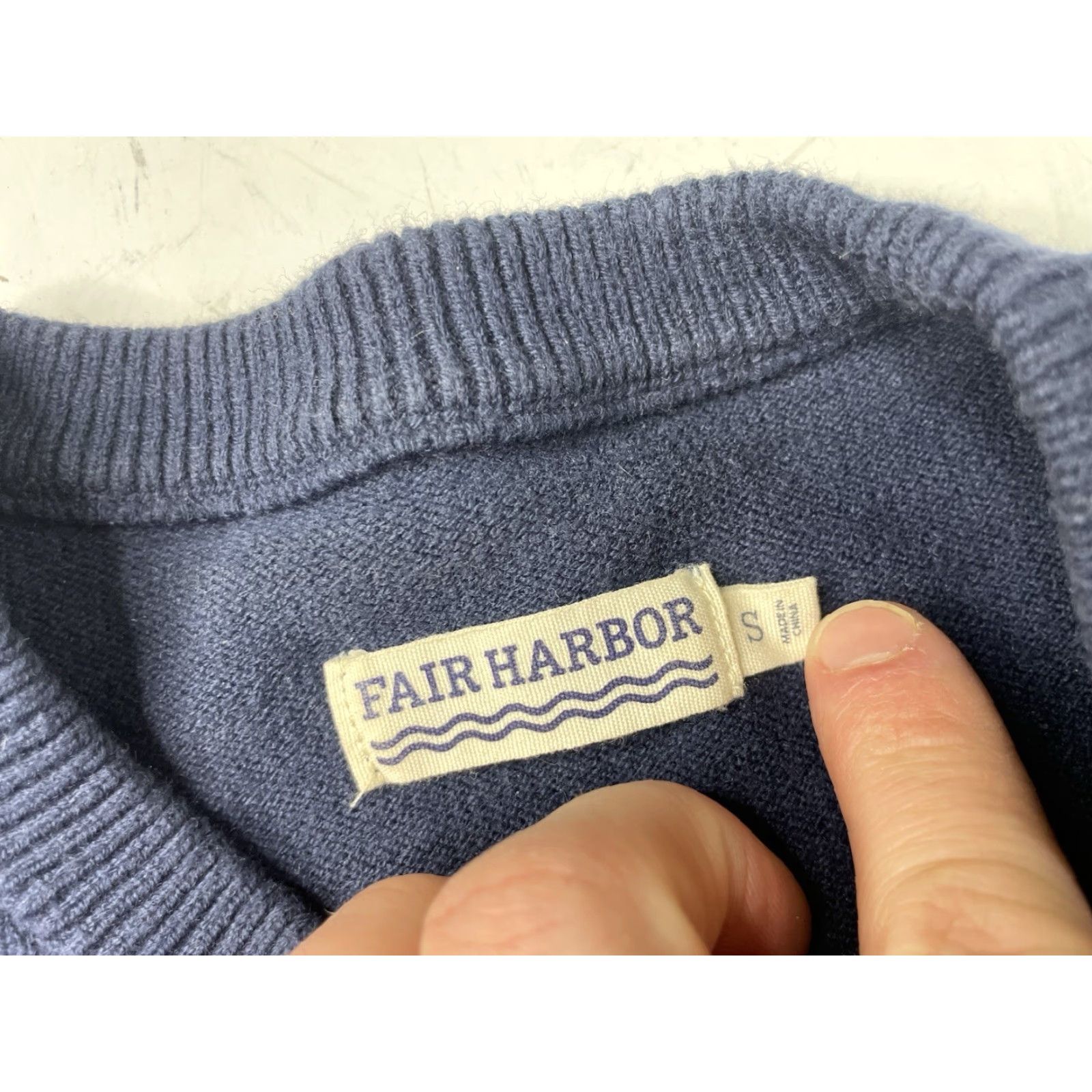 Vintage FAIR HARBOR Sweater Mens Small Blue Retro Stripe Cotton Blend Knit Pullover Crew Neck Long Sleeve Classic Vintage No rips or stains Size US S / EU 44-46 / 1 - 2 Thumbnail