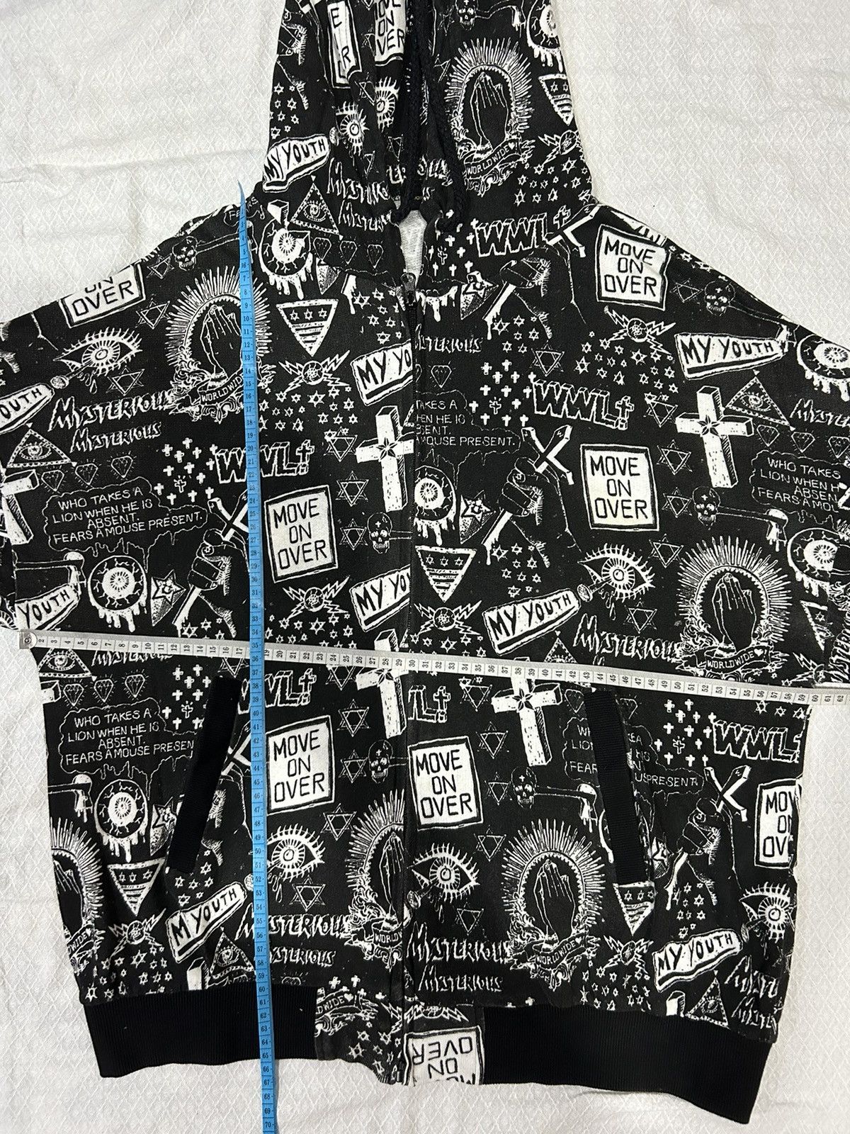 Other World Wide Love Allover Printed Cross Zip Hoodie Size US L / EU 52-54 / 3 - 9 Thumbnail