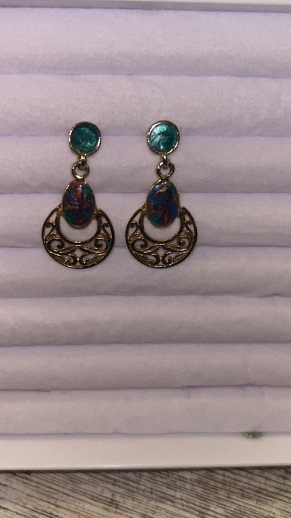 Other Women's Unbranded One Size Gold & Teal Drop Earrings Size ONE SIZE - 1 Preview