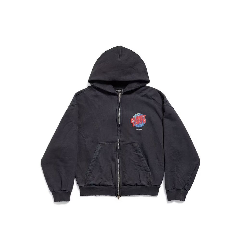 Balenciaga o1w1db10326 Planet Earth Zip-Up Hoodie Regular Fit in Black Size US S / EU 44-46 / 1 - 1 Thumbnail