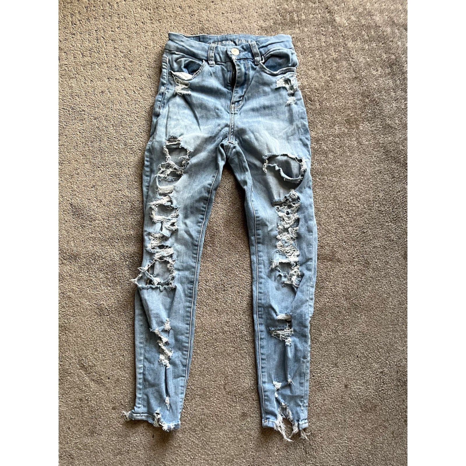 American Eagle Outfitters American Eagle Outfitters Jegging Jeans Womens 00 Blue High Rise Distressed Crop 5-Pocket Stretch Denim Size 24" / US 00 / IT 34 - 3 Thumbnail