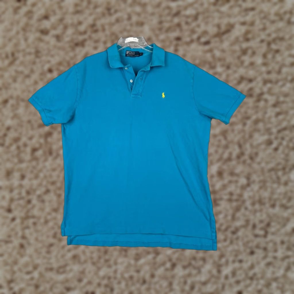Ralph Lauren VINTAGE Ralph Lauren Polo Shirt Adult XL Blue Striped Short Sleeve Cotton Activewear Mens Size US XL / EU 56 / 4 - 1 Thumbnail