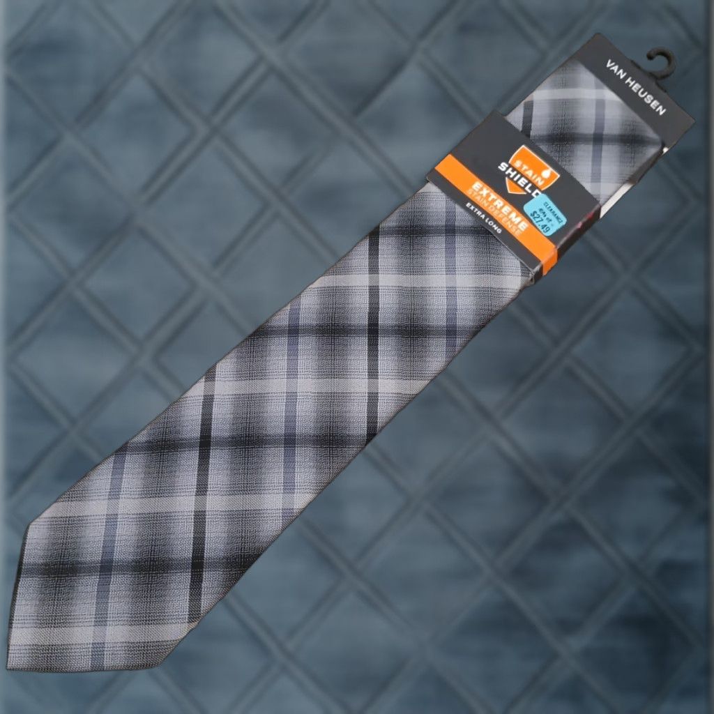 Van Heusen Van Heusen Tie Gray Polyester Necktie Plaids & Checks Extra Long Necktie Men Long New Gray Size ONE SIZE - 1 Thumbnail