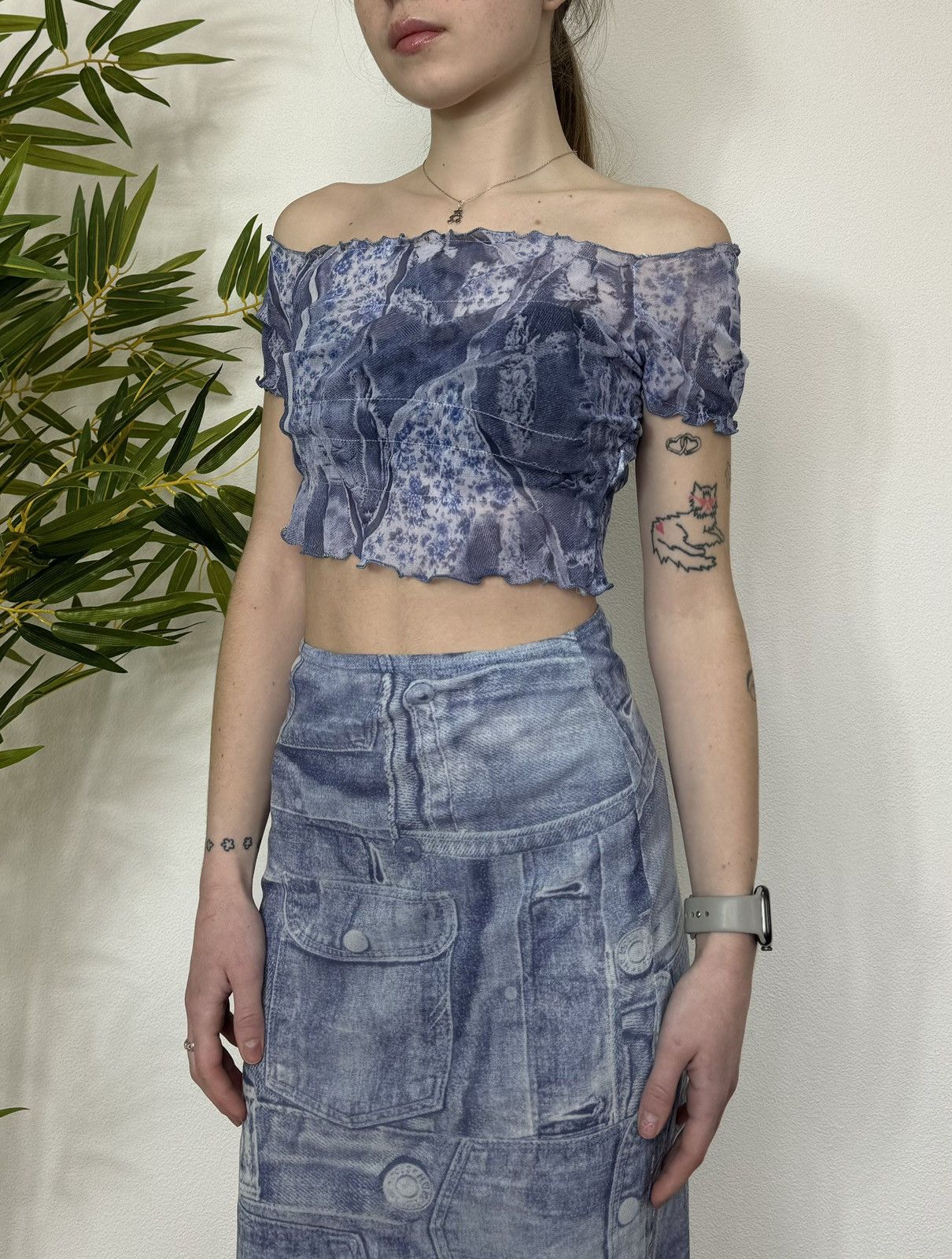 Vintage VINTAGE PRINTED MESH OFF SHOULDERS TANK TOP Size S / US 4 / IT 40 - 1 Thumbnail